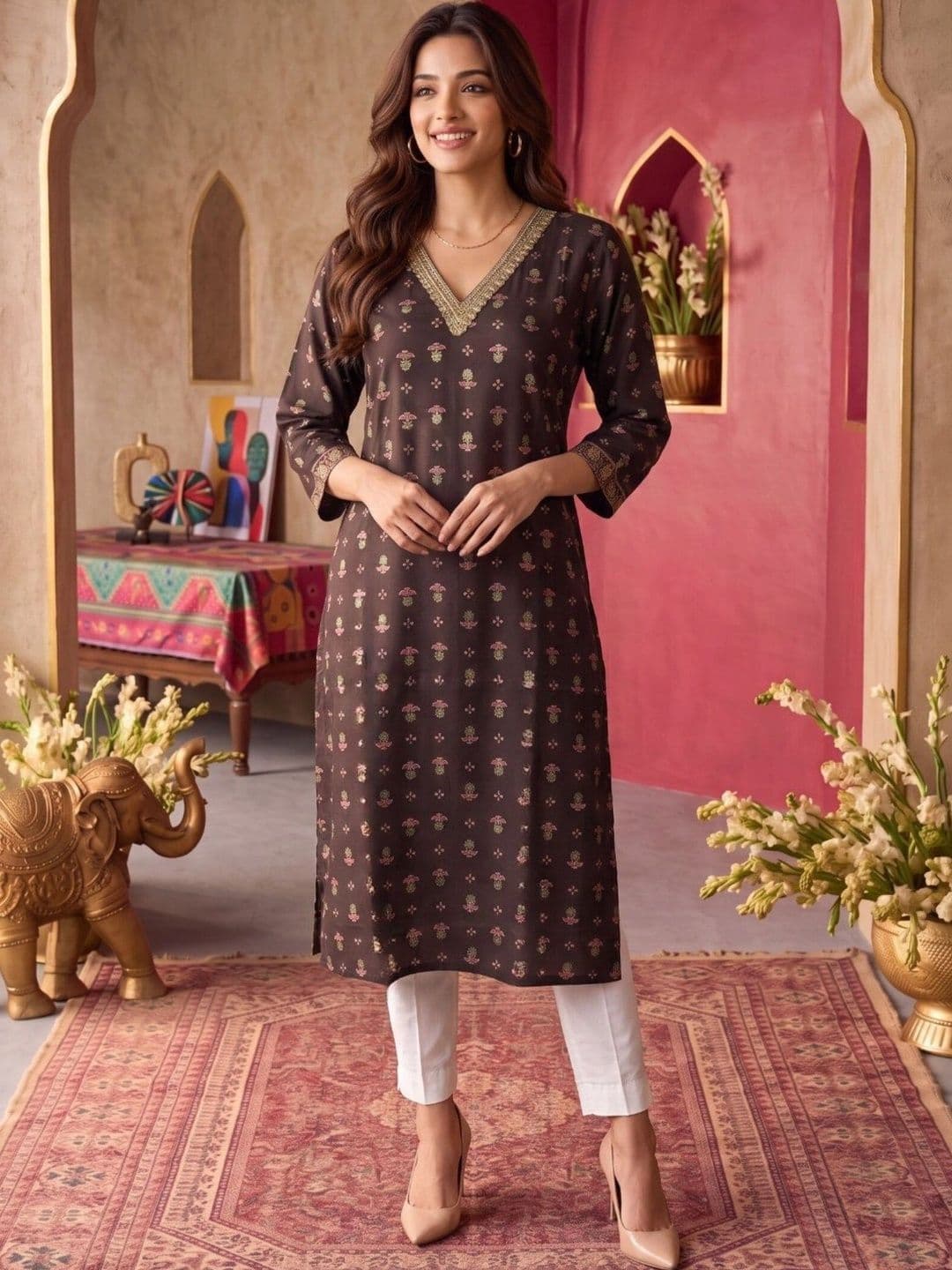 Rangita Women Ethnic Motifs Printed Gotta Patti Kurta - view 1