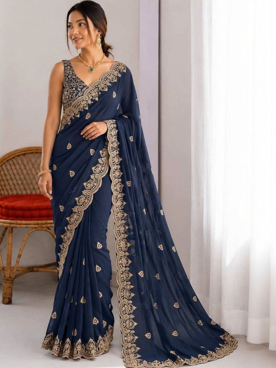 Saanvi Embellished Embroidered Poly Georgette Saree - view 1