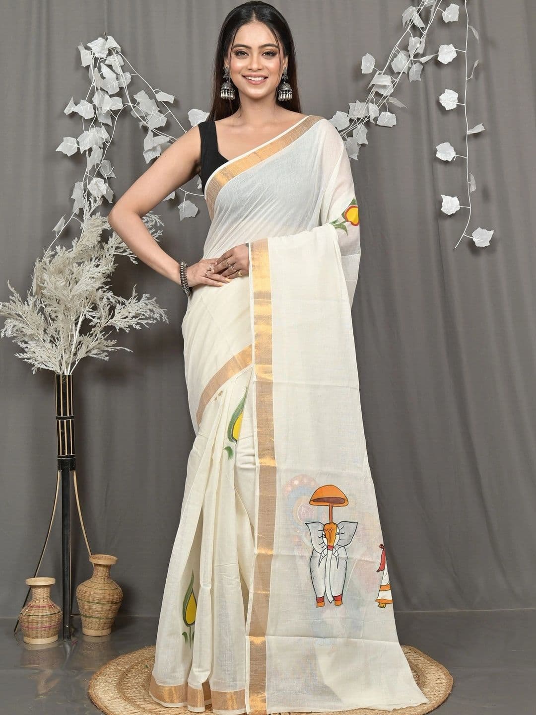 DipDiya Ethnic Motifs Sequinned Pure Cotton Handloom Taant Saree thumbnail 3