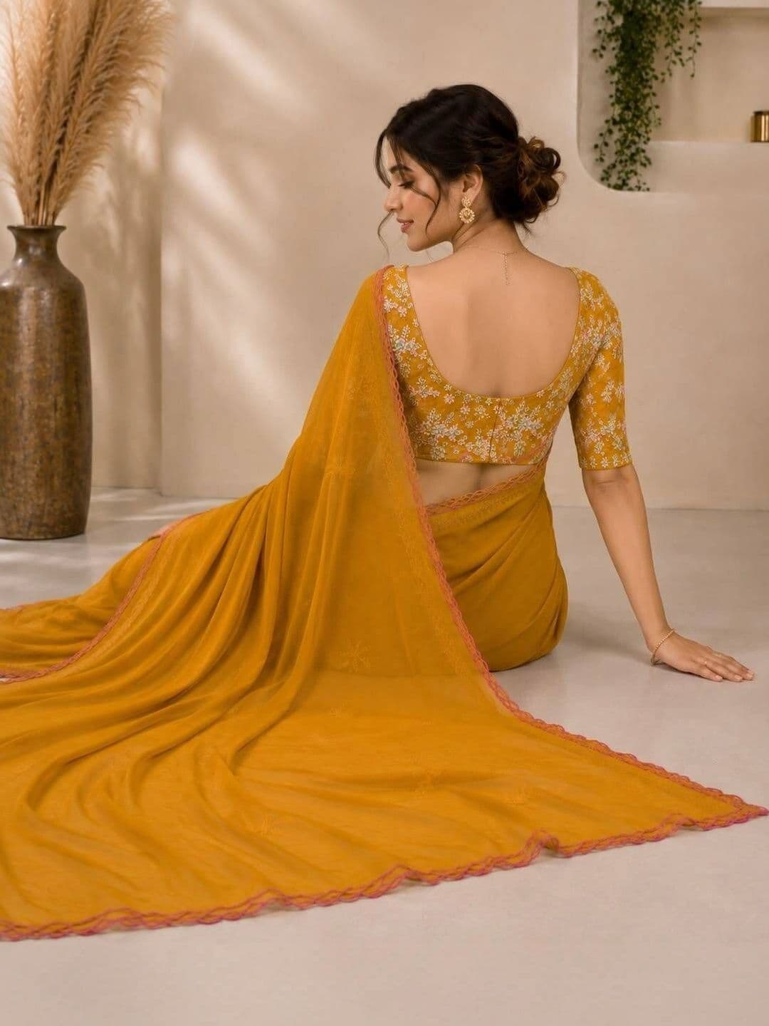Saanvi Floral Embroidered Poly Georgette Saree thumbnail 4