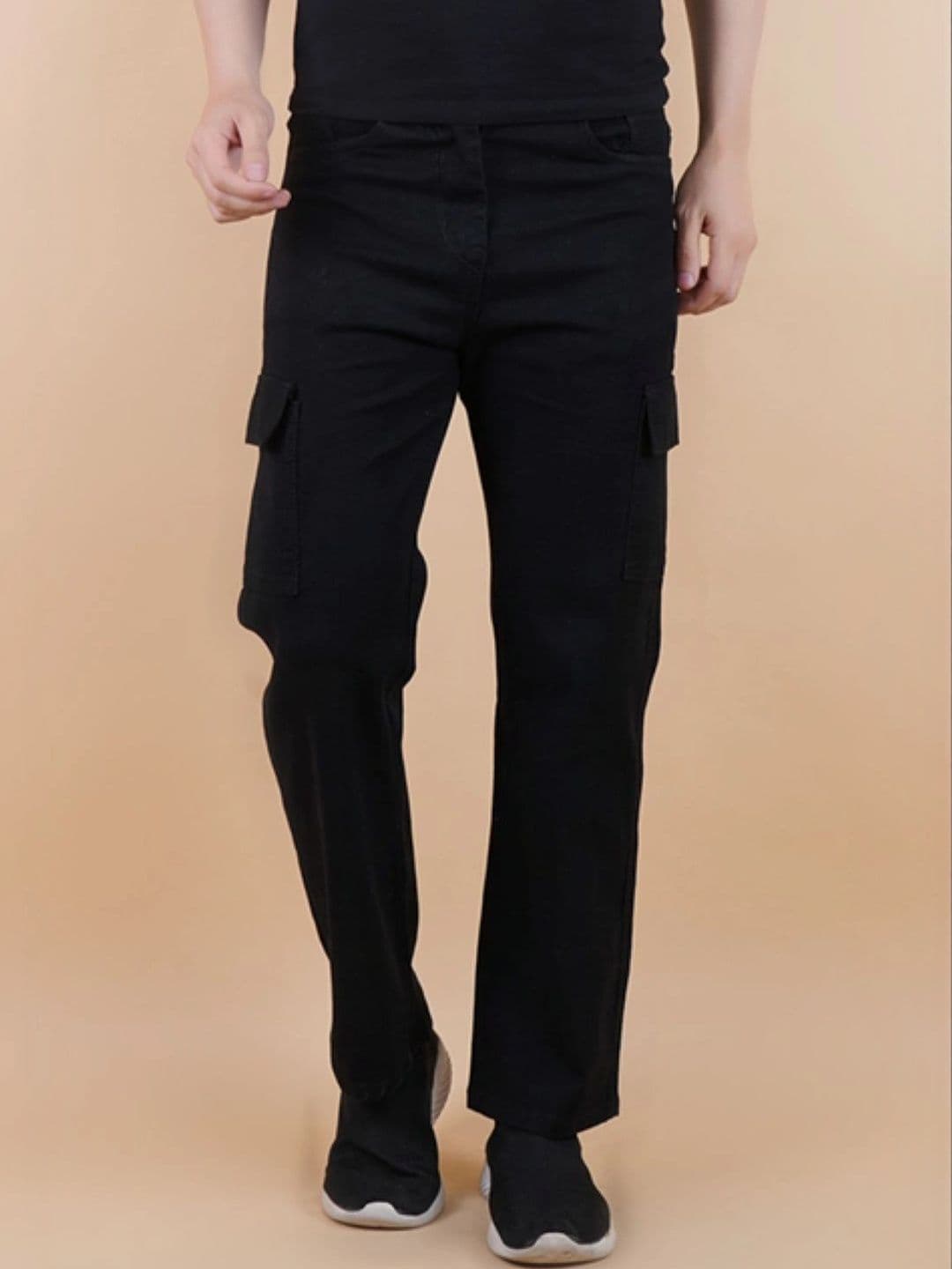 HERE&NOW Men's Jet Black Cargo Straight Fit Jeans - view 1