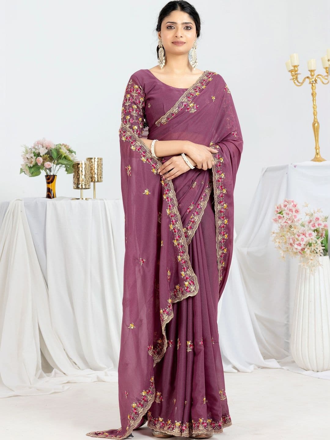 LabelVASTRA Floral Zari Poly Georgette Saree - view 1