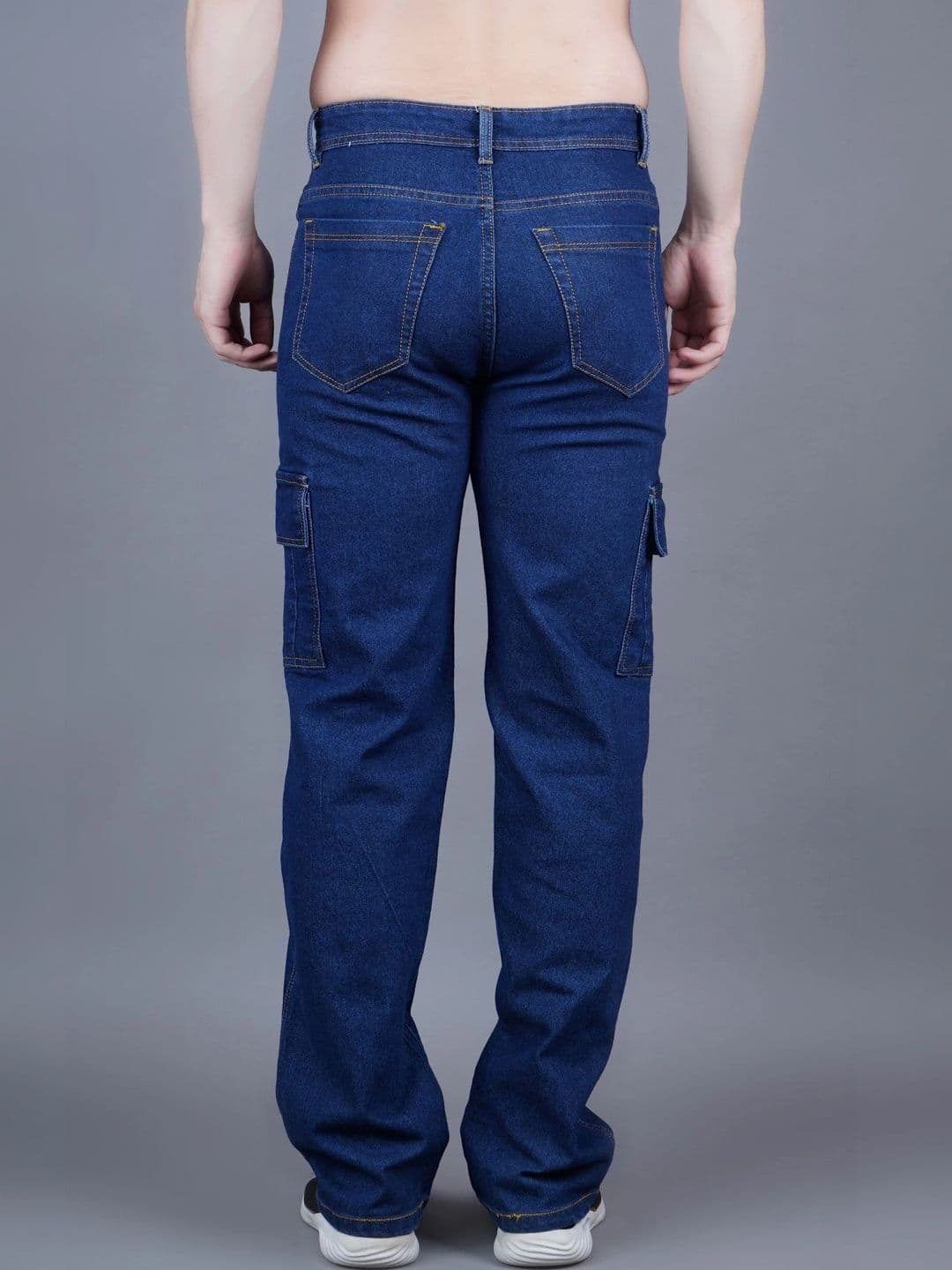 HERE&NOW Men's Dark Wash Denim Contrast-Stitched Cargo Straight-Leg Jeans thumbnail 3