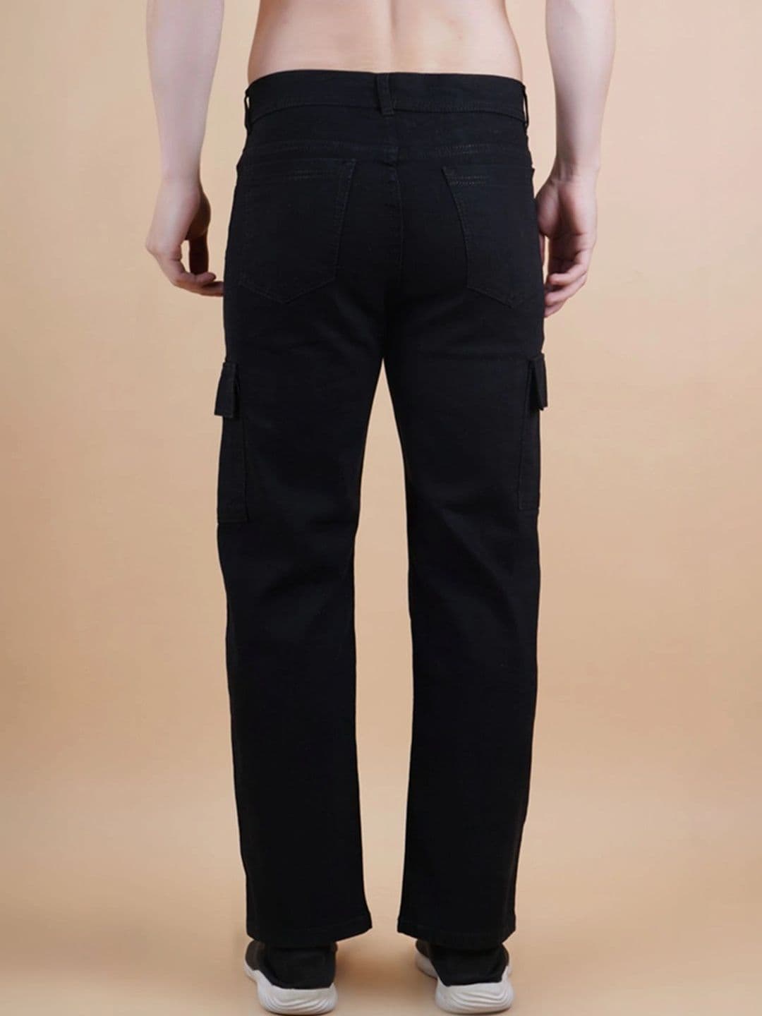 HERE&NOW Men's Jet Black Mid-Rise Straight Fit Cargo Pants thumbnail 4