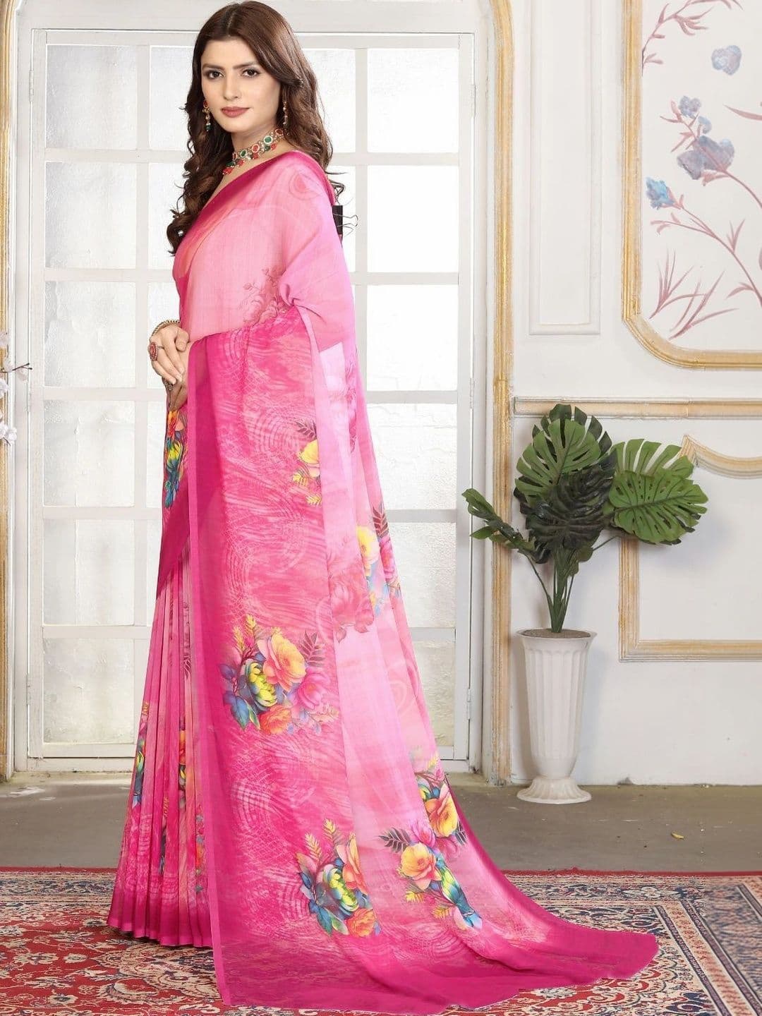 Mitera Floral Pure Georgette Designer Saree thumbnail 4