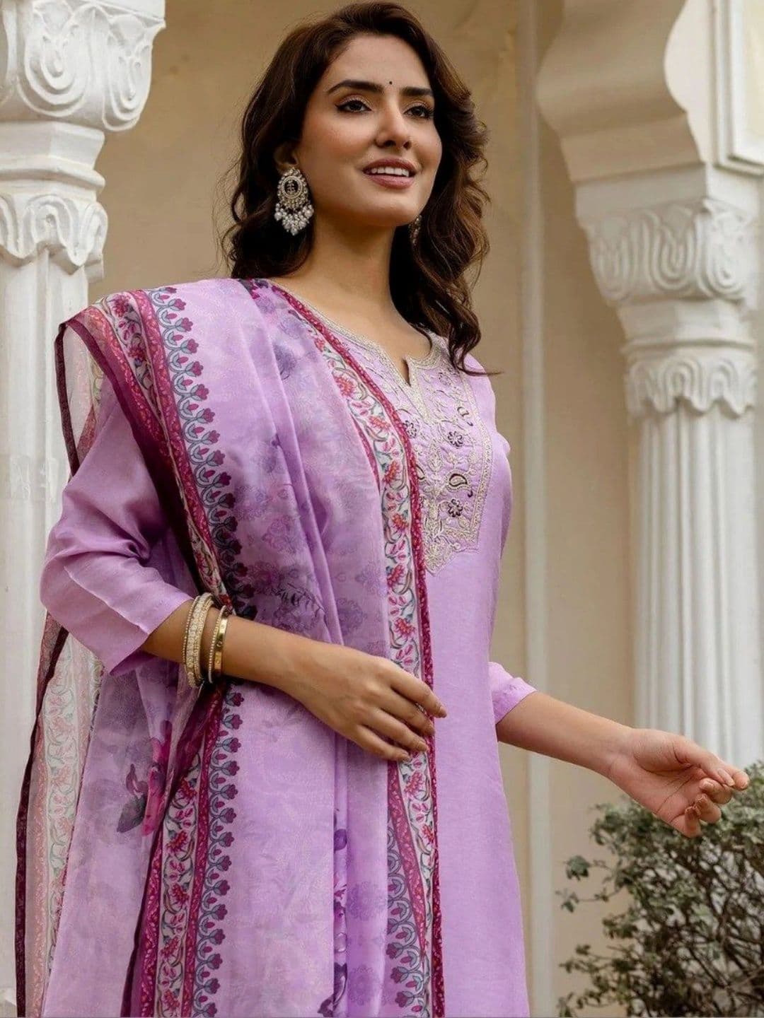 KALINI Women Ethnic Motifs Embroidered Regular Thread Work Kurta with Trousers & With Dupatta thumbnail 3