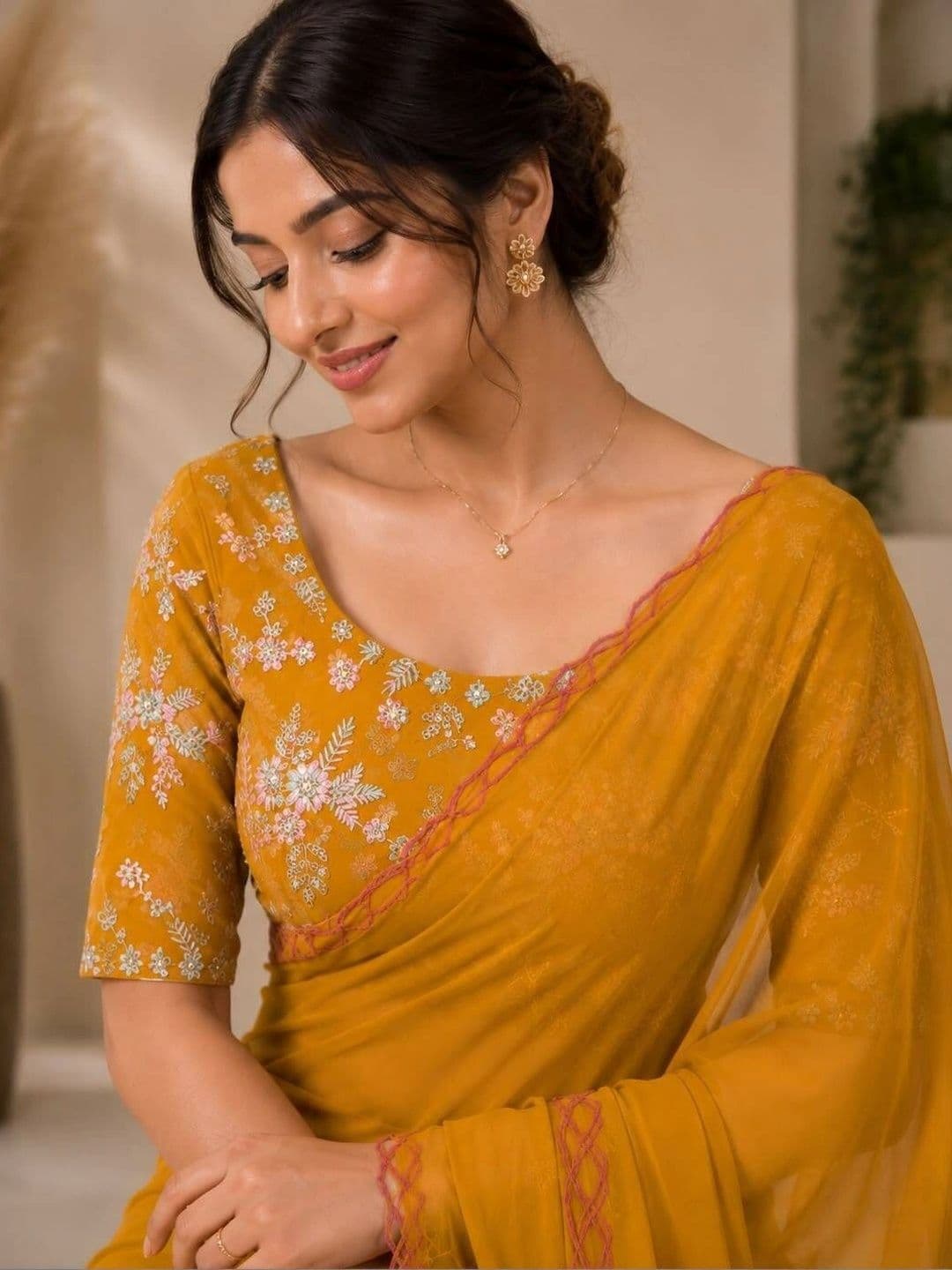 Saanvi Floral Embroidered Poly Georgette Saree thumbnail 2