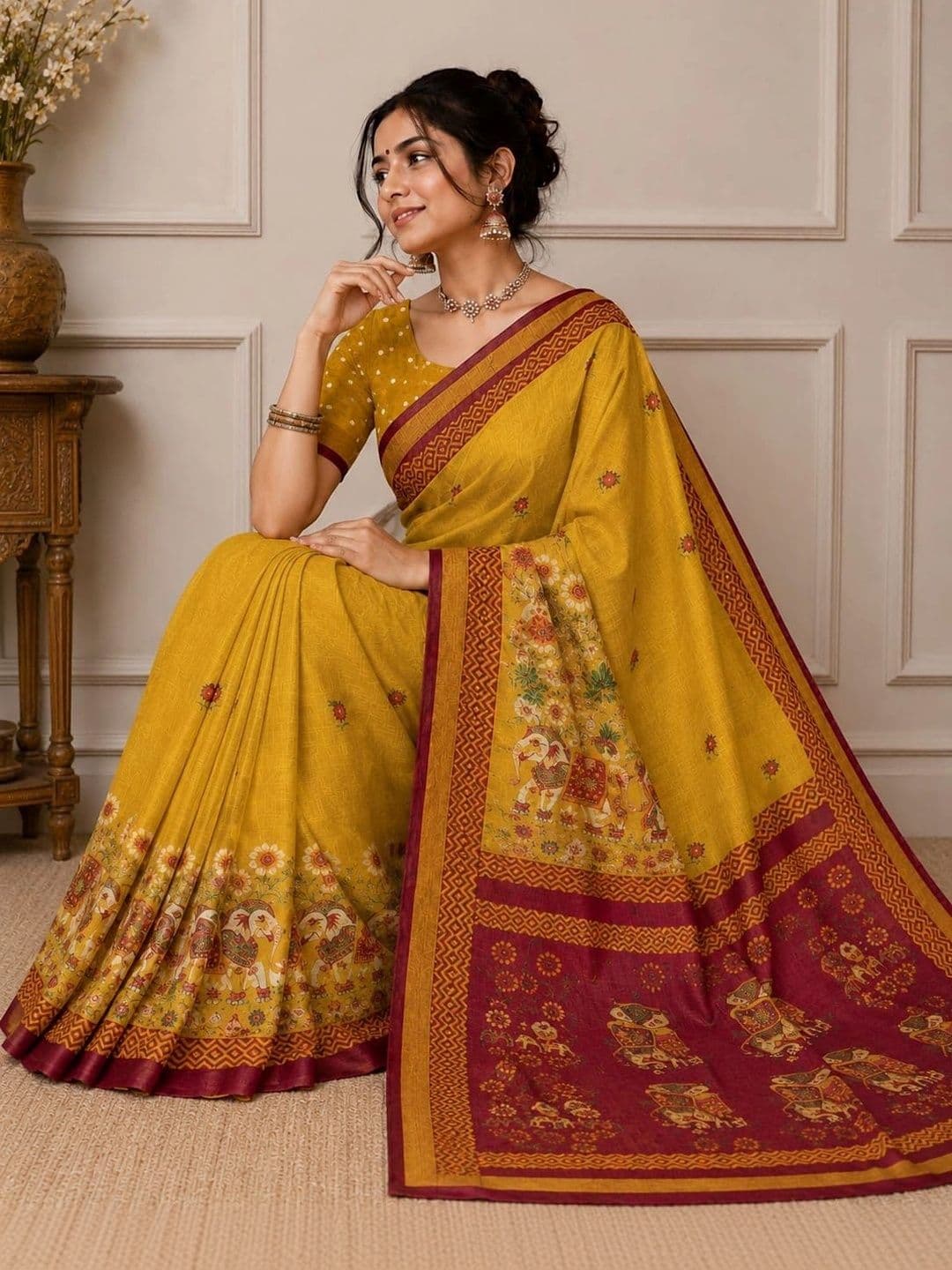SHRIJAMYAHAM Linen Blend Saree thumbnail 2