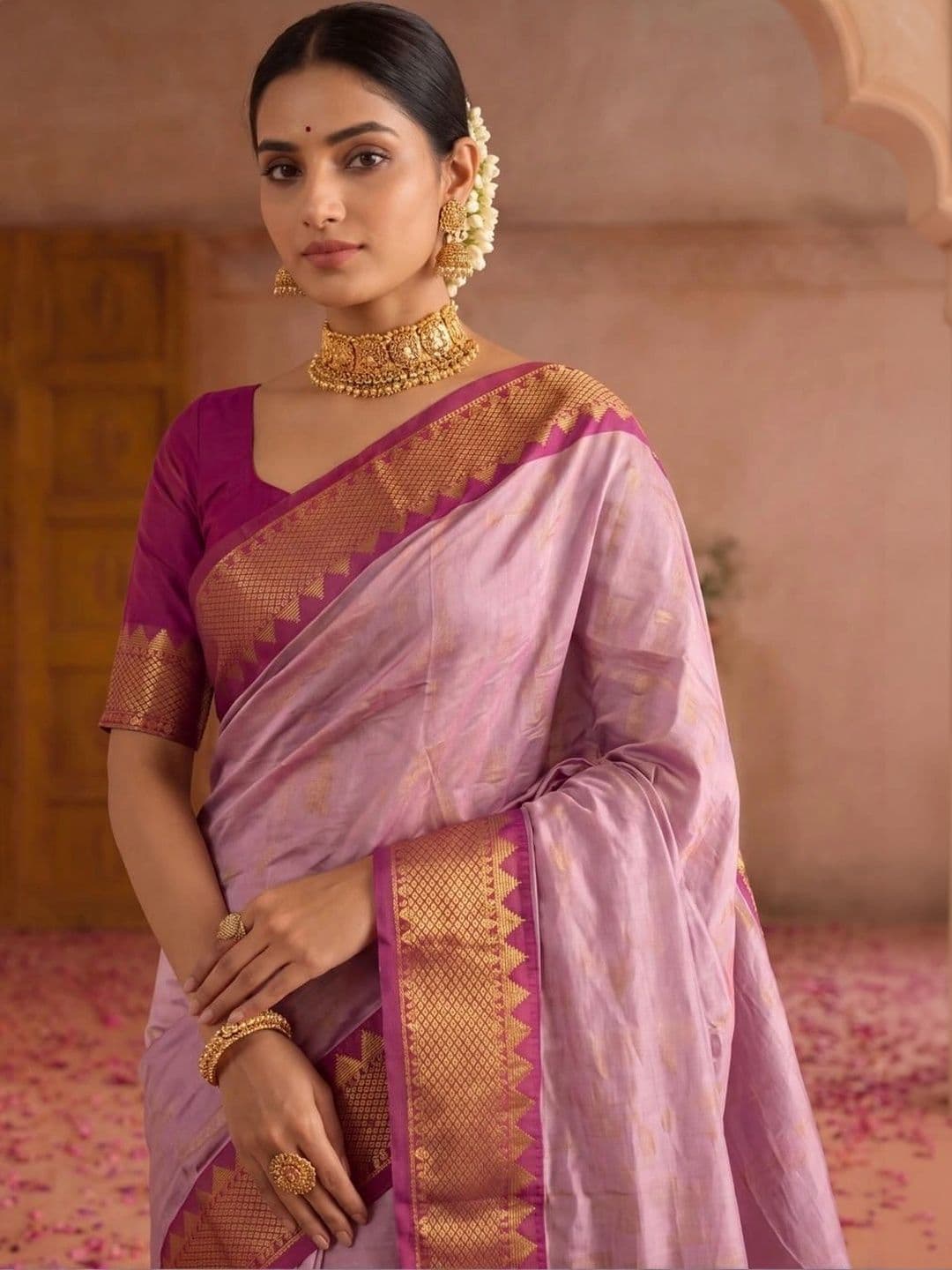 SAMANTHA Striped Zari Silk Blend Banarasi Saree thumbnail 6