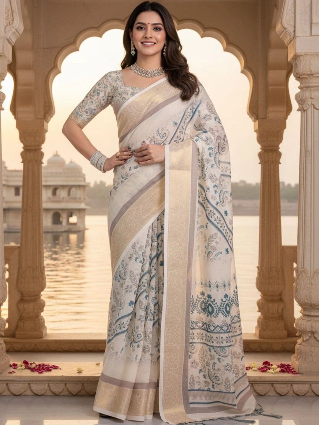 Mitera Paisley Printed Tussar Silk Zari Saree thumbnail 2