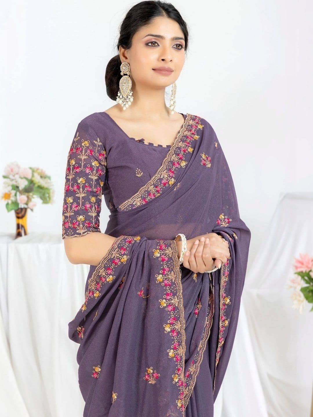 LabelVASTRA Embellished Embroidered Poly Georgette Saree thumbnail 6