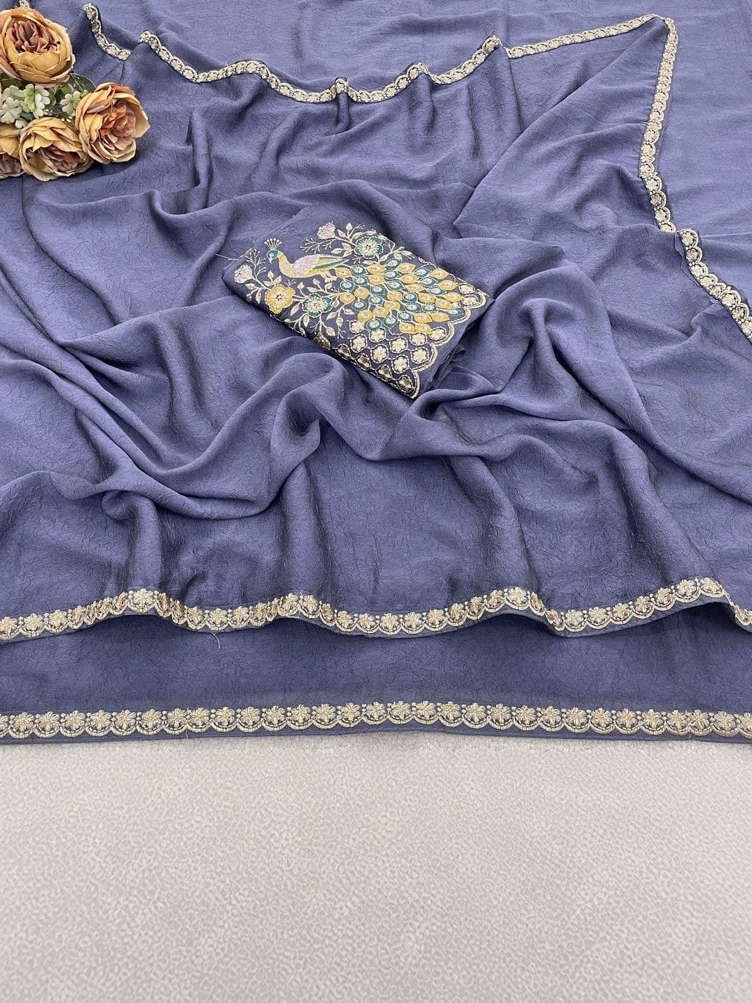 Vastra Drape Embellished Embroidered Poly Georgette Saree thumbnail 3