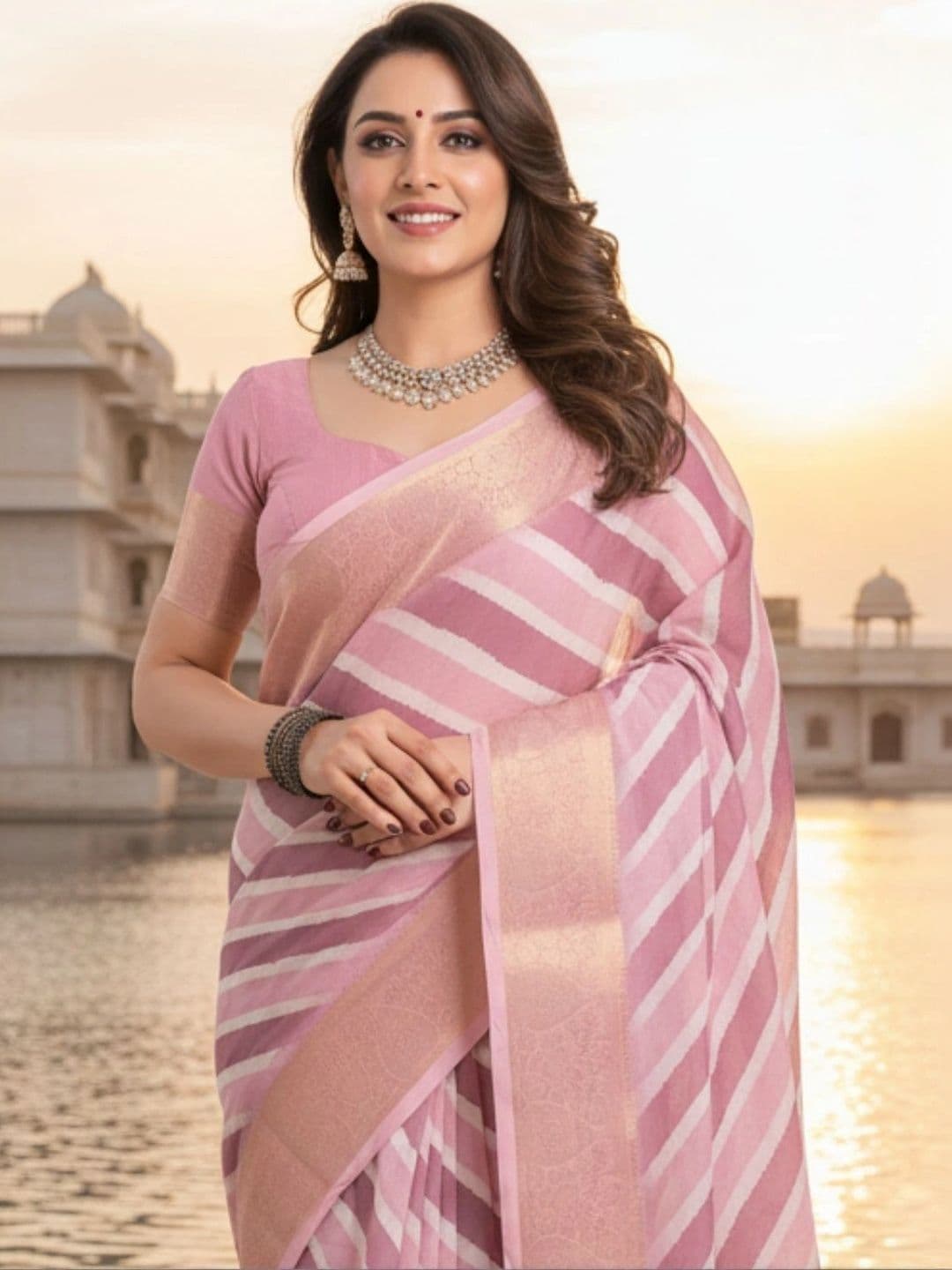 Mitera Striped Silk Blend Designer Saree thumbnail 2