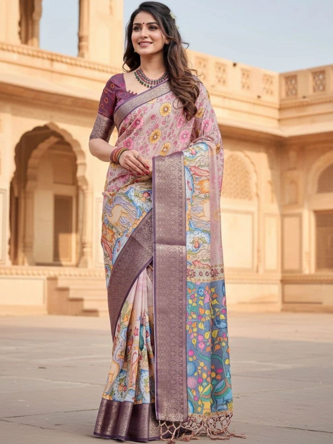 Mitera Floral Silk Blend Designer Saree thumbnail 4