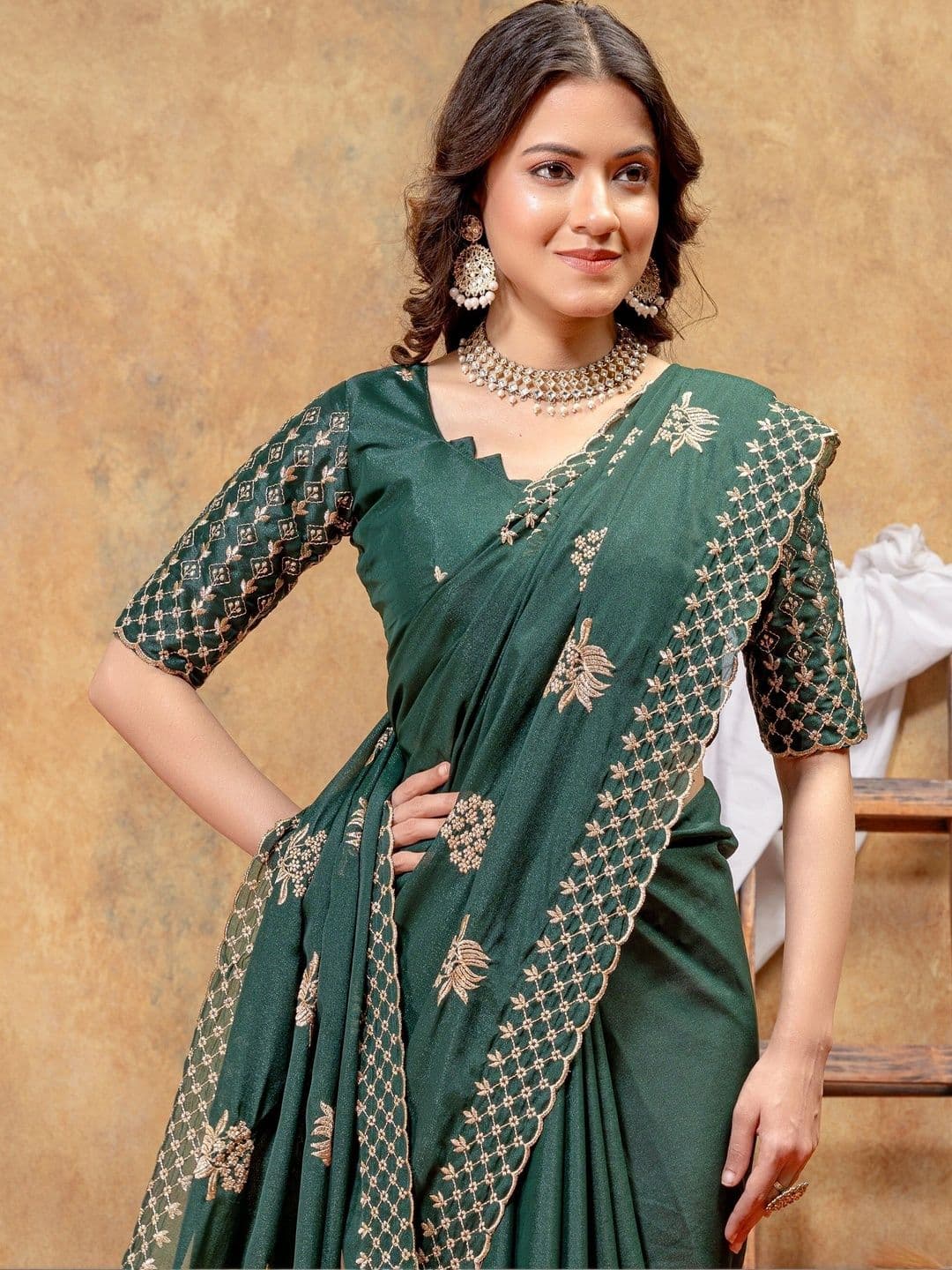 LabelVASTRA Floral Embroidered Poly Georgette Saree - view 1