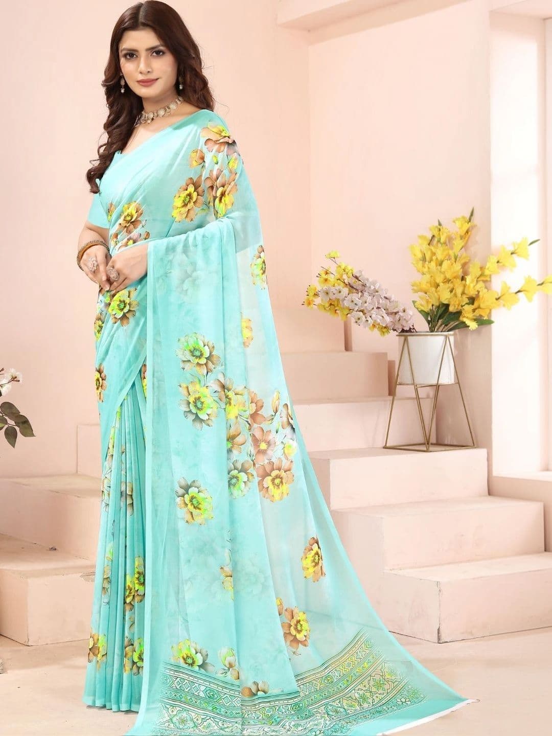 Mitera Floral Pure Georgette Designer Saree thumbnail 5