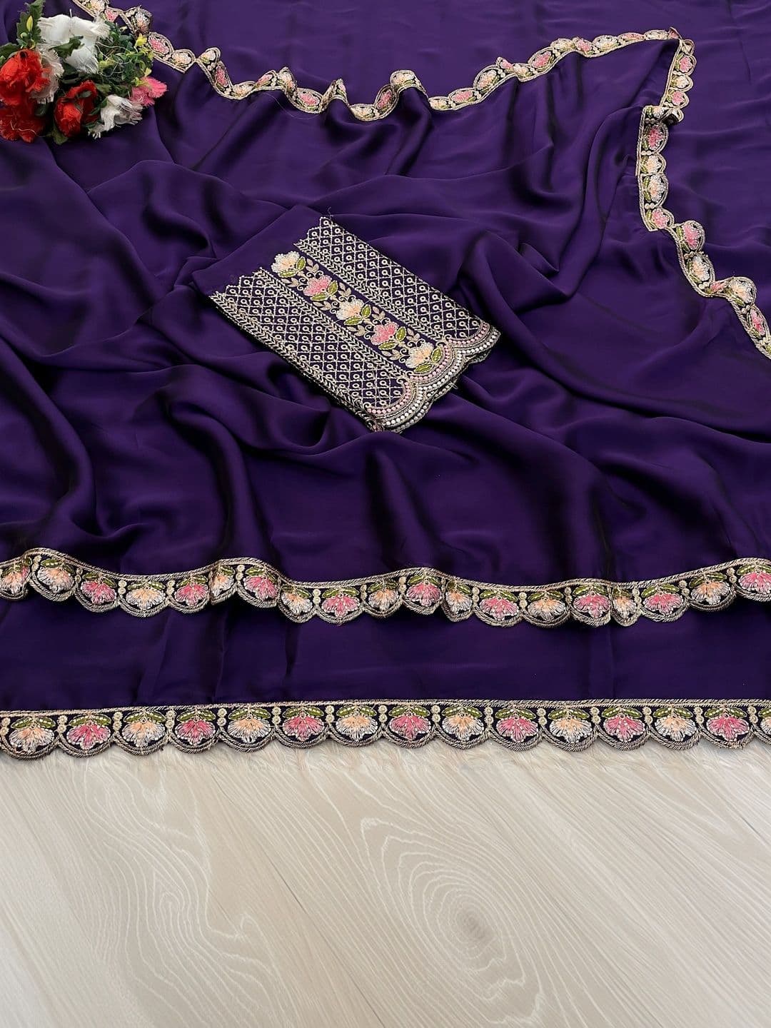 LabelVASTRA Embroidered Silk Blend Saree thumbnail 3