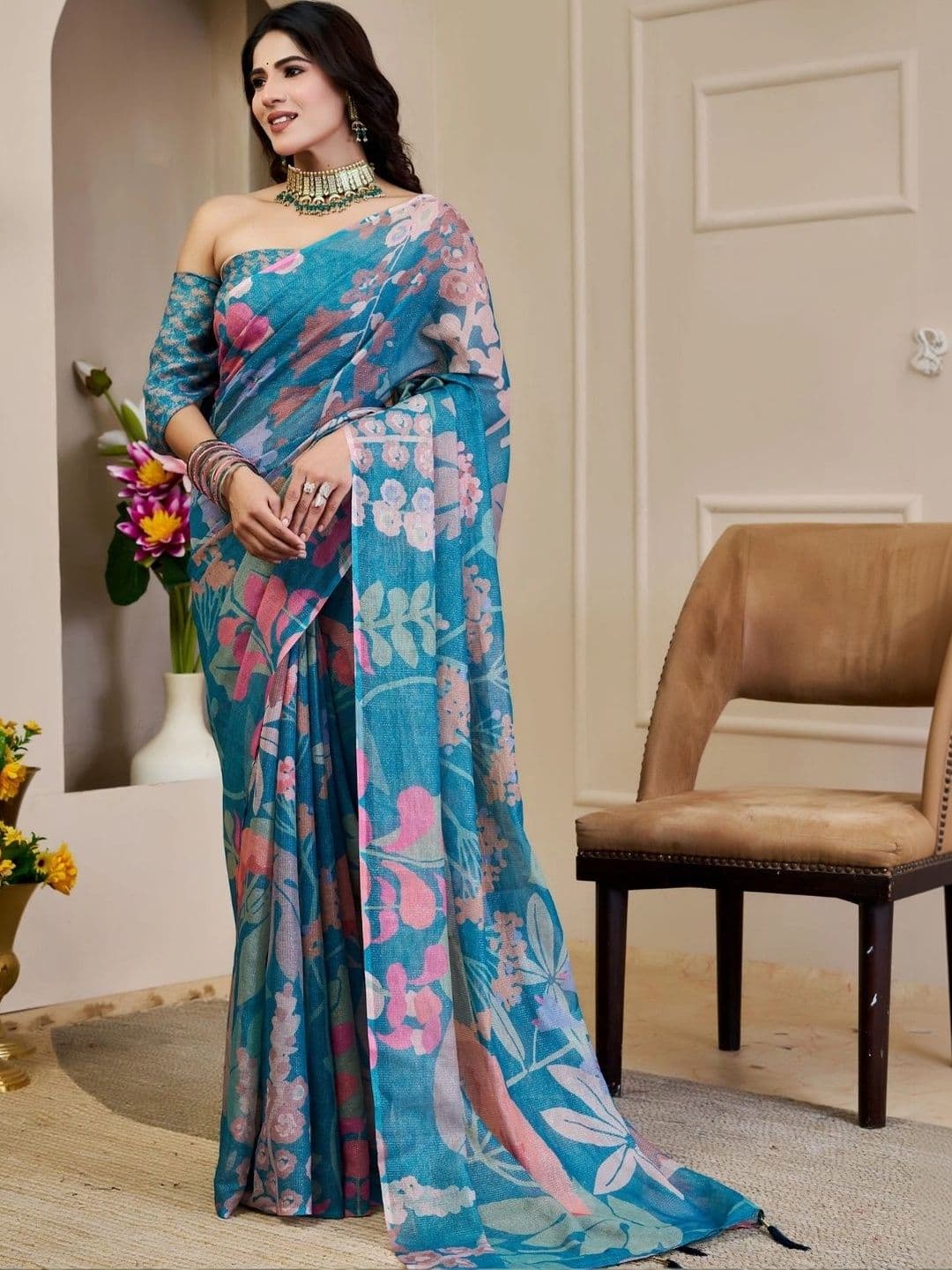 Mitera Floral Tissue Designer Saree thumbnail 6