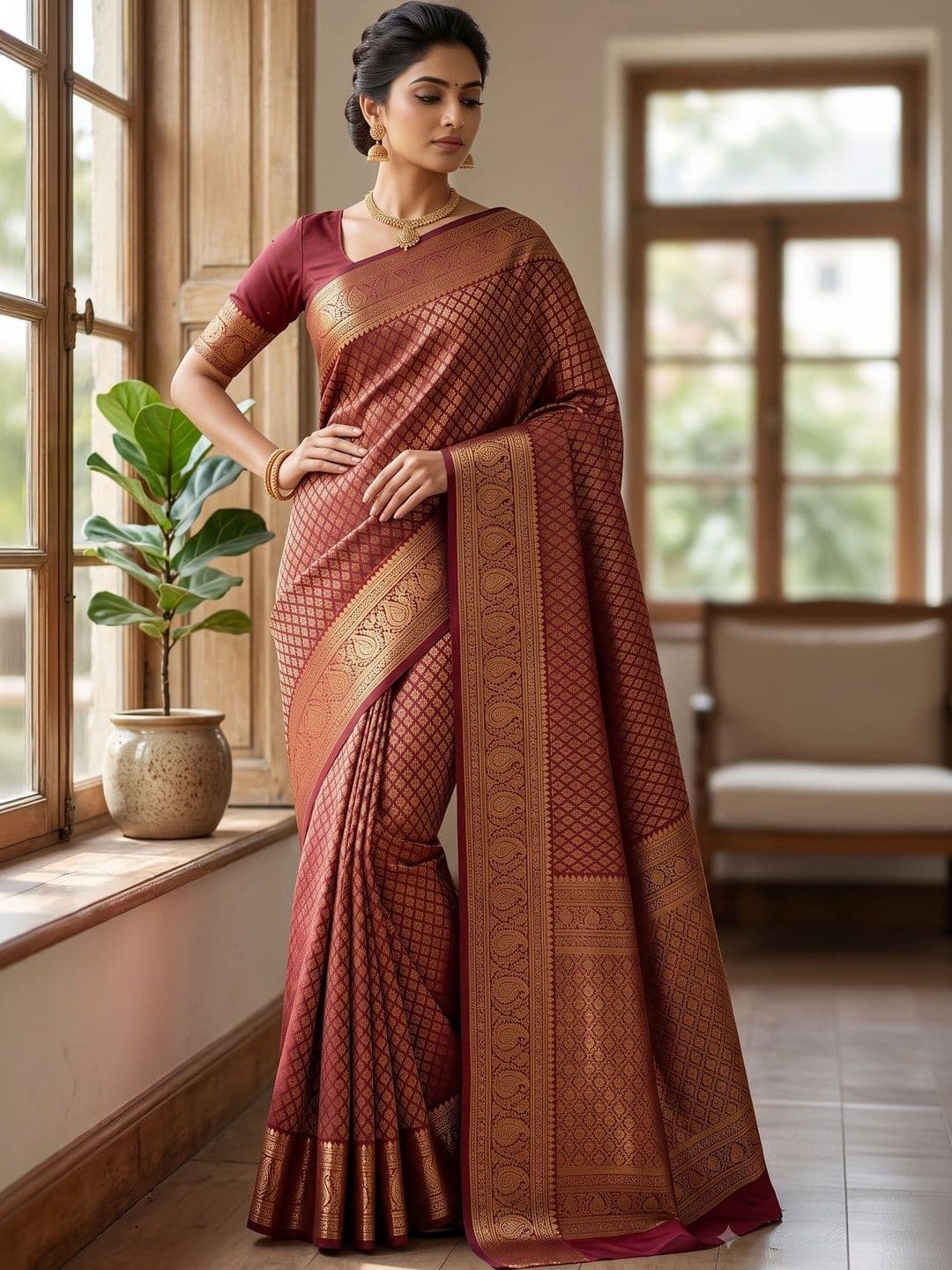 DHARMA TEX Zari Art Silk Kanjeevaram Saree thumbnail 4