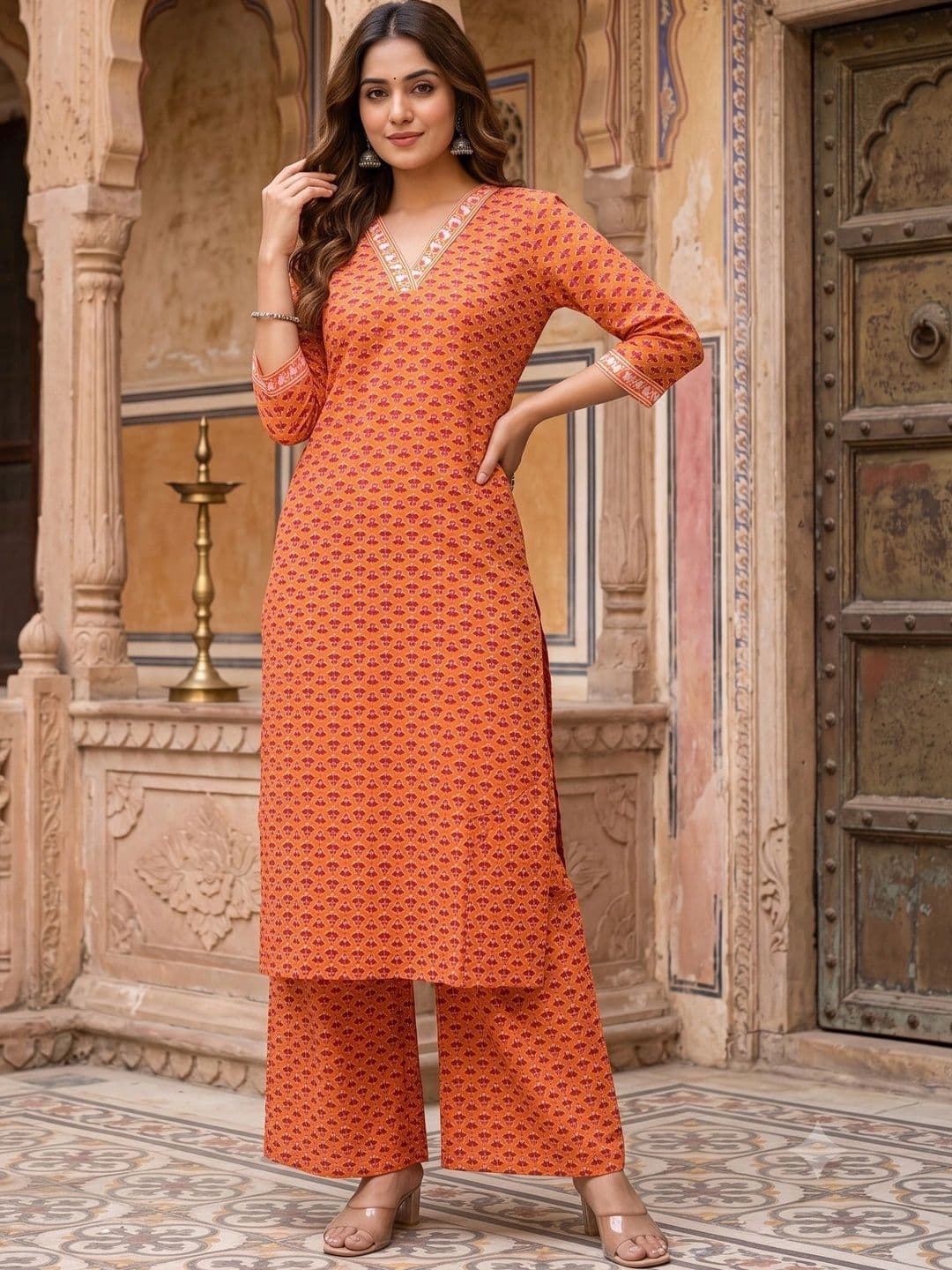 KALINI Women Ethnic Motifs Printed Regular Pure Cotton Kurta with Palazzos - view 1