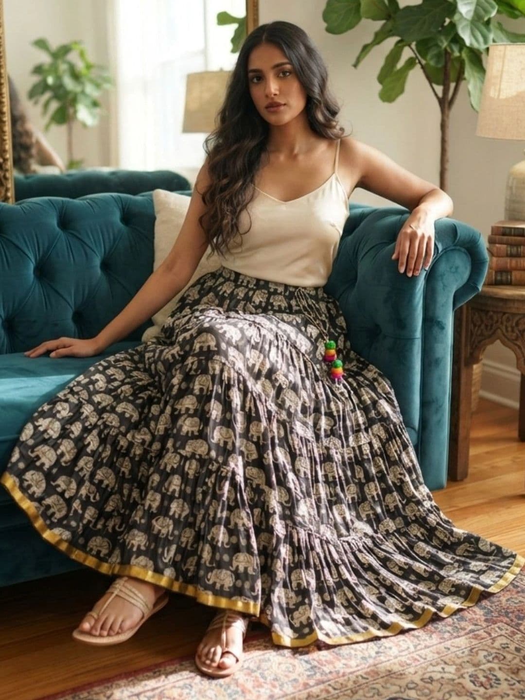 Pallakriti Fabrics Women Pure Cotton Blend Cotton Cambric Animal Maxi Flared Skirt thumbnail 4