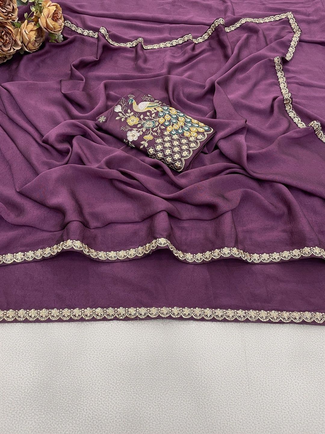 Vastra Drape Embellished Embroidered Poly Georgette Saree thumbnail 4