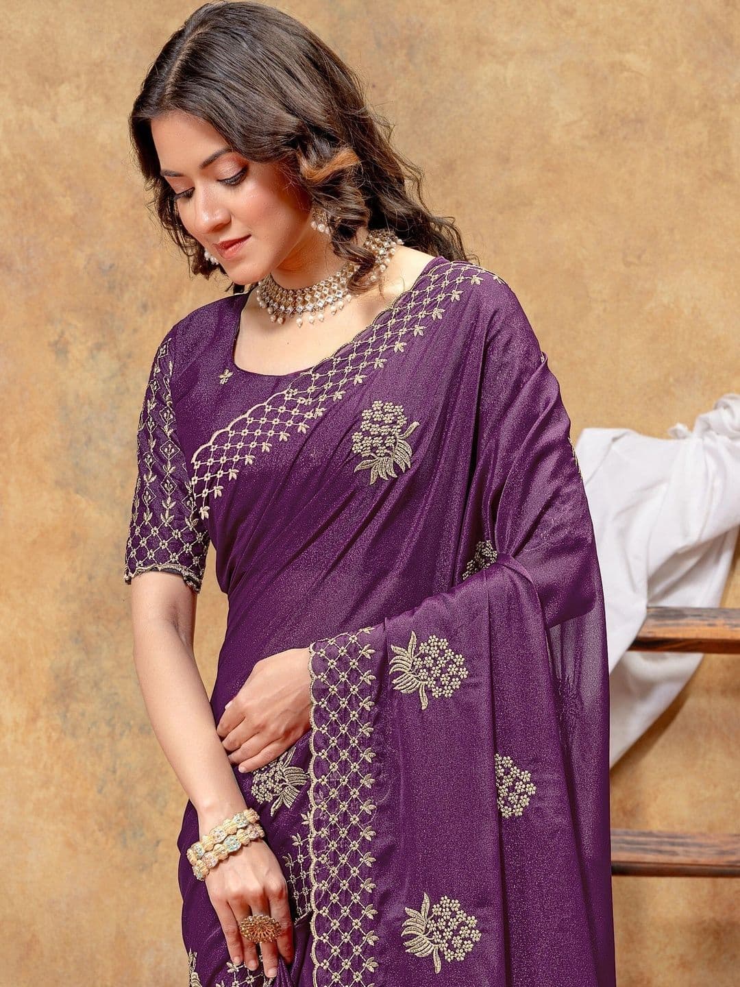 Vastra Drape Floral Embroidered Poly Georgette Saree - view 1