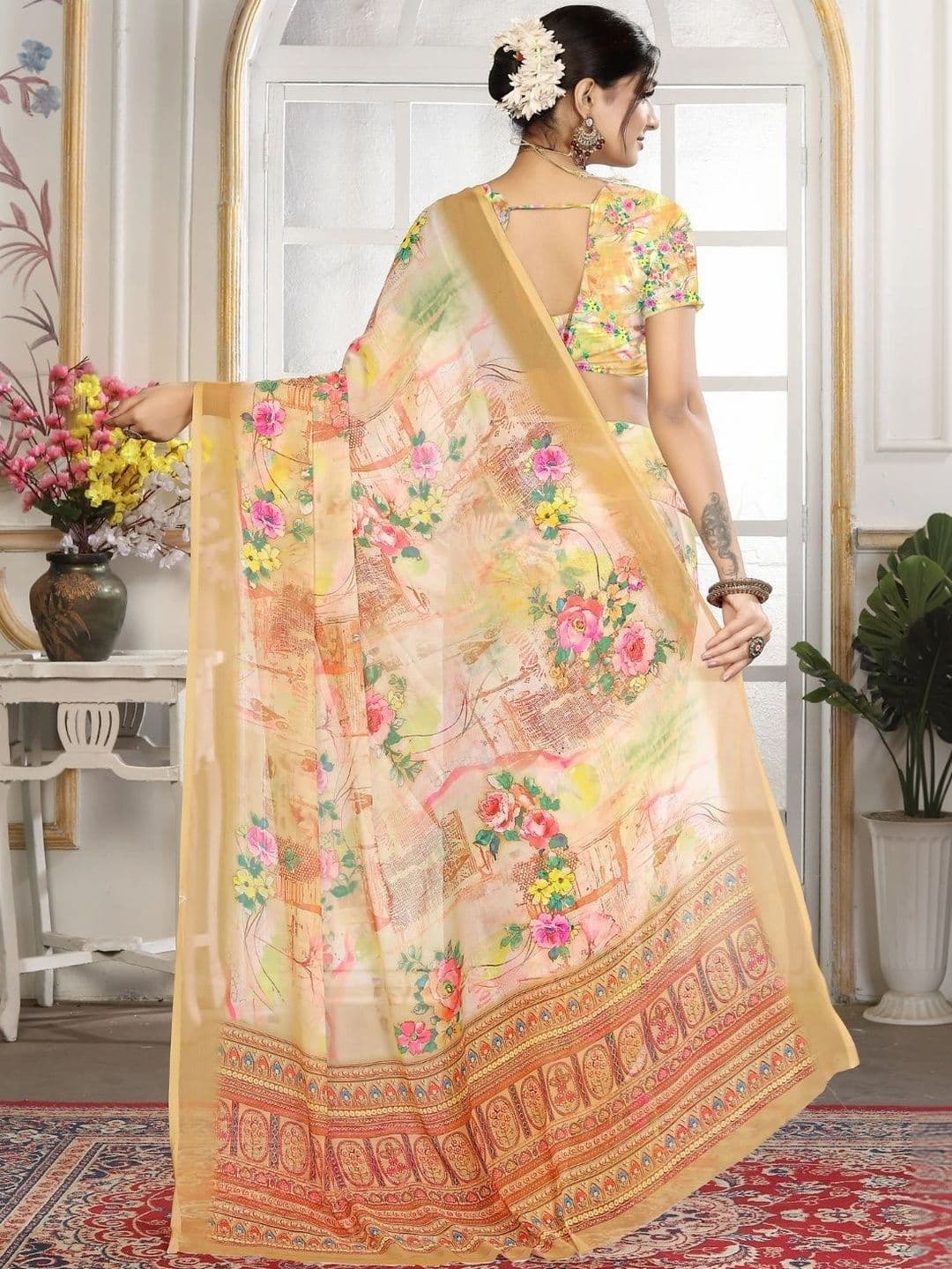 Mitera Floral Pure Georgette Designer Saree thumbnail 5