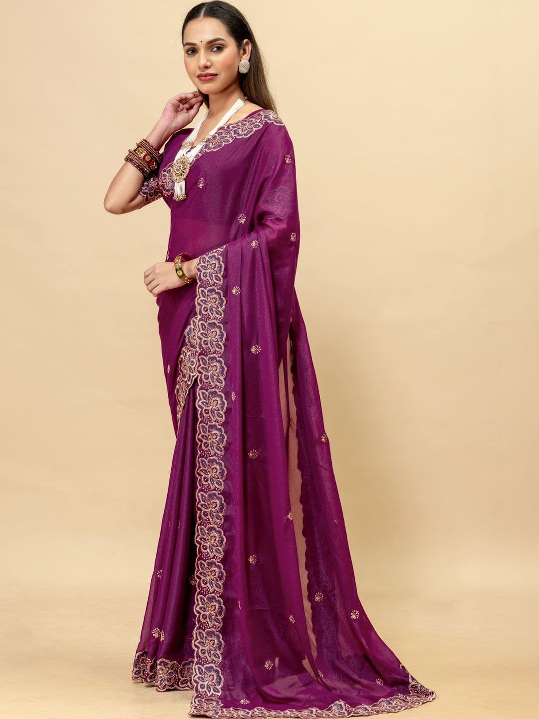Vastra Drape Embroidered Poly Georgette Saree thumbnail 6