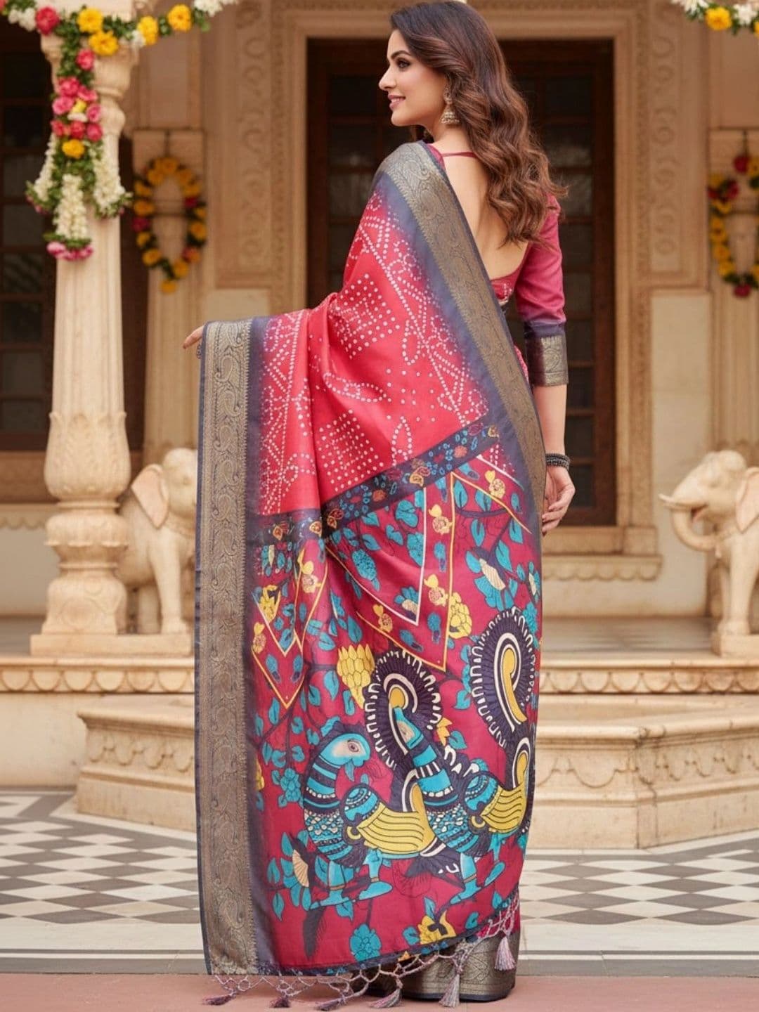 Mitera Bandhani Silk Blend Designer Saree thumbnail 2