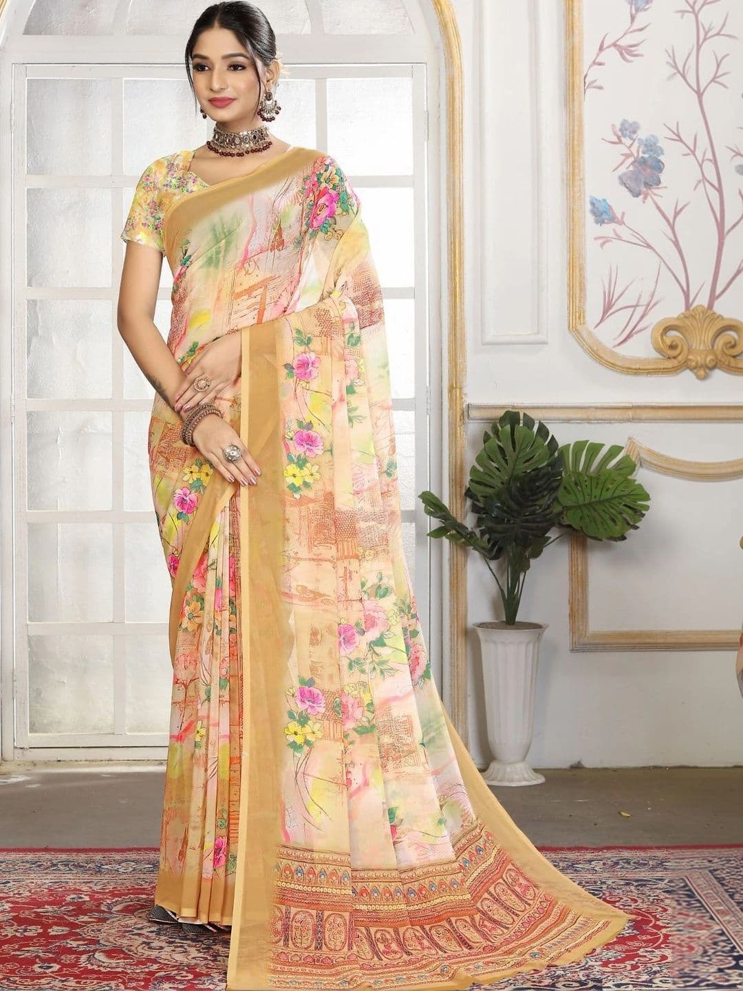 Mitera Floral Pure Georgette Designer Saree - view 1