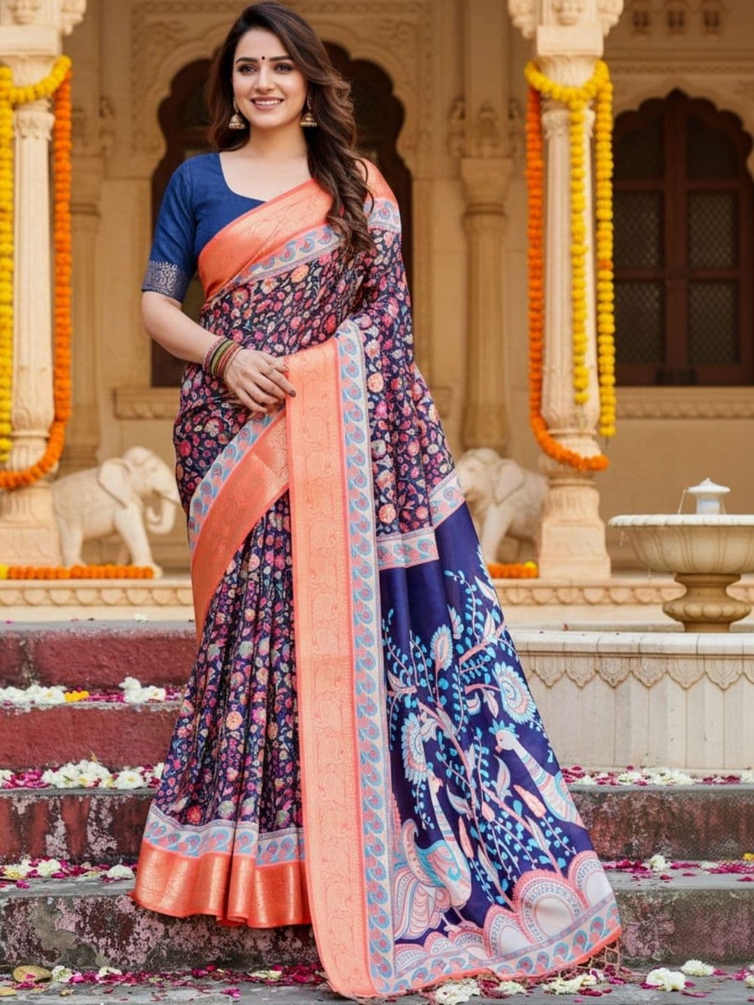 Mitera Floral Silk Blend Designer Saree - view 1