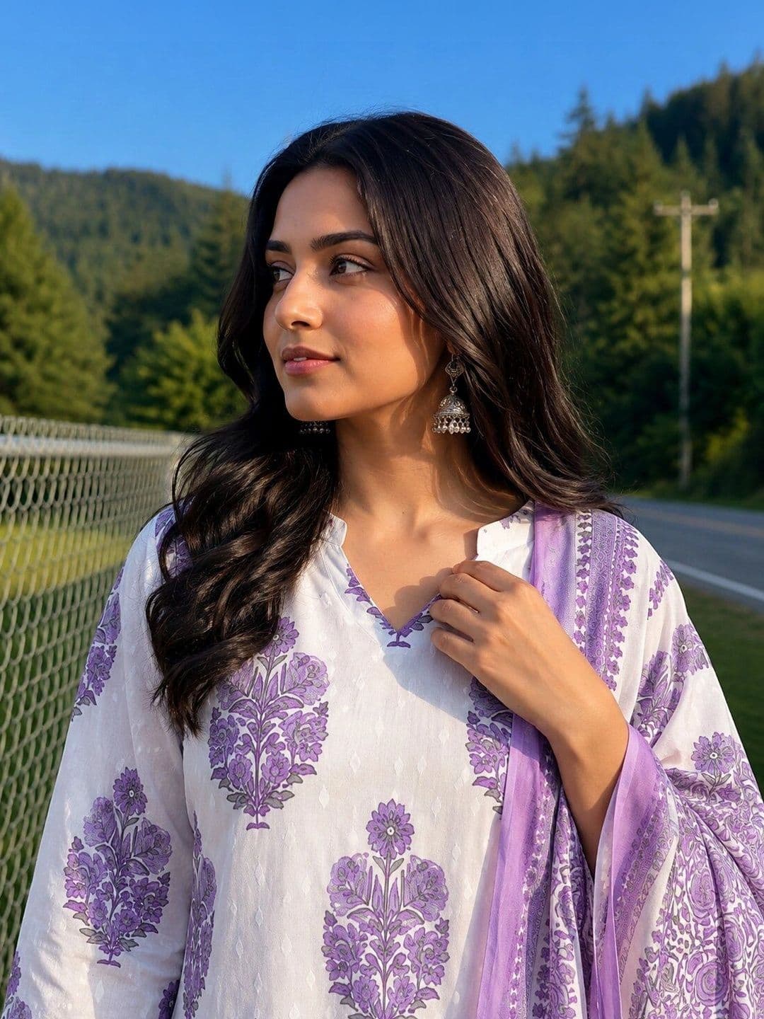 KALINI Women Floral Printed Regular Thread Work Pure Cotton Kurti with Palazzos & With Dupatta thumbnail 5