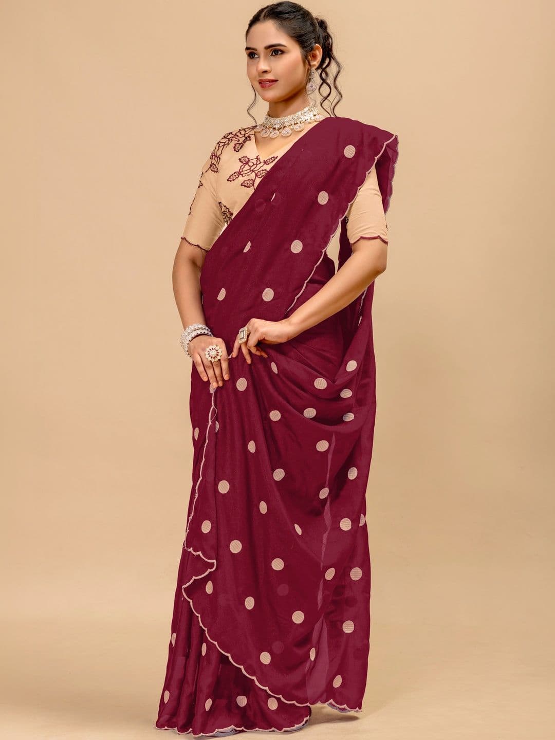 Vastra Drape Embellished Embroidered Poly Georgette Saree - view 1
