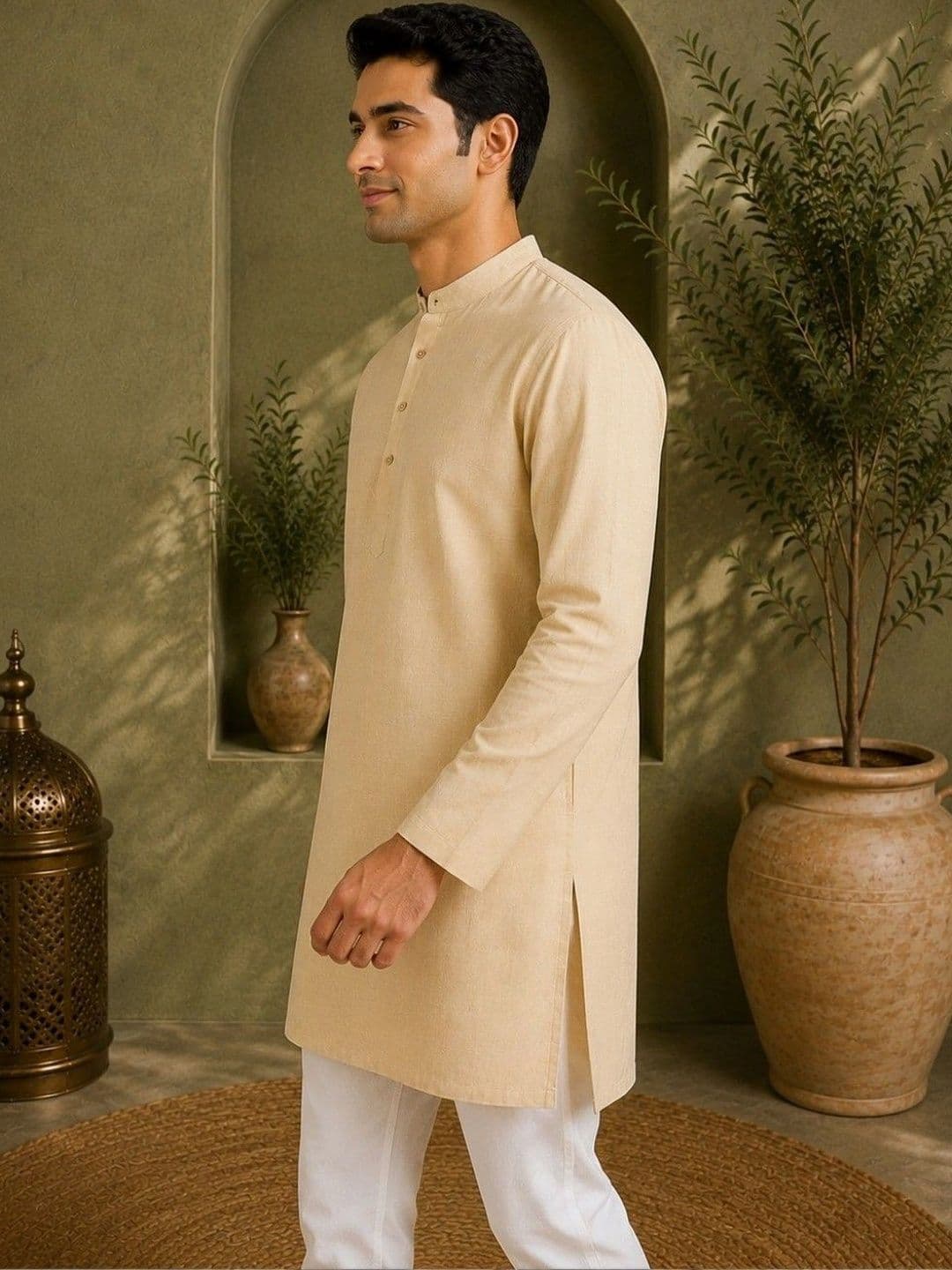 TATTVA Men Mandarin Collar Straight Thread Work Kurta thumbnail 5