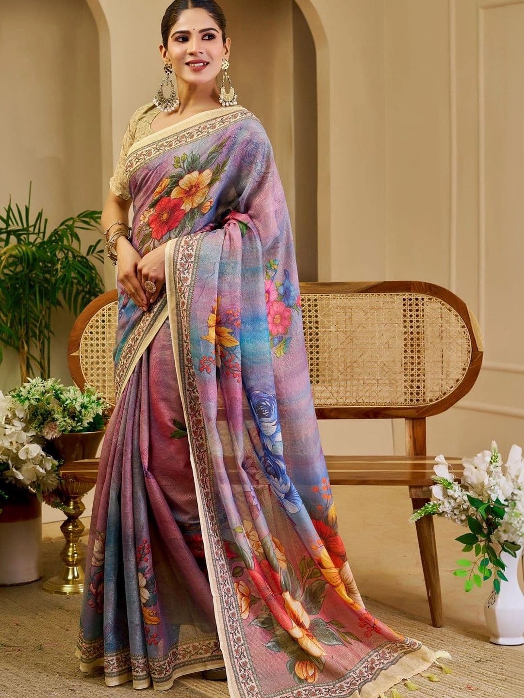 Mitera Floral Tissue Designer Saree thumbnail 3