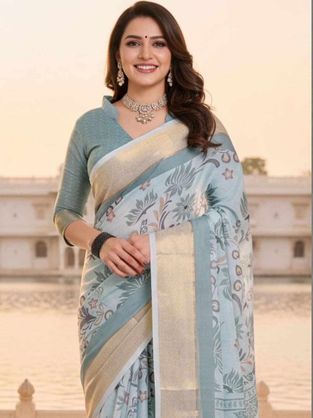 Mitera Floral Silk Blend Designer Saree thumbnail 2