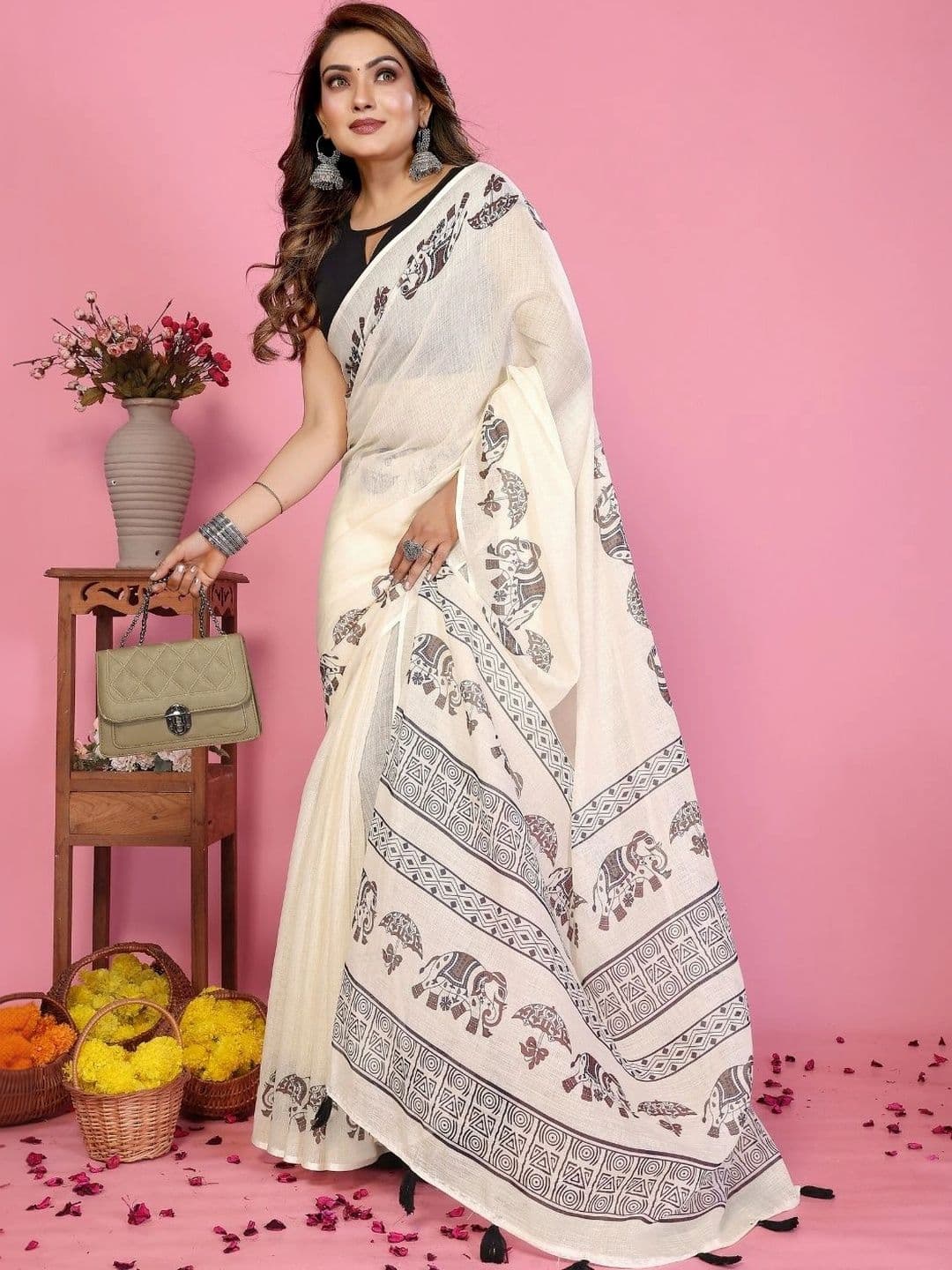 Mitera Warli Linen Blend Designer Saree - view 1