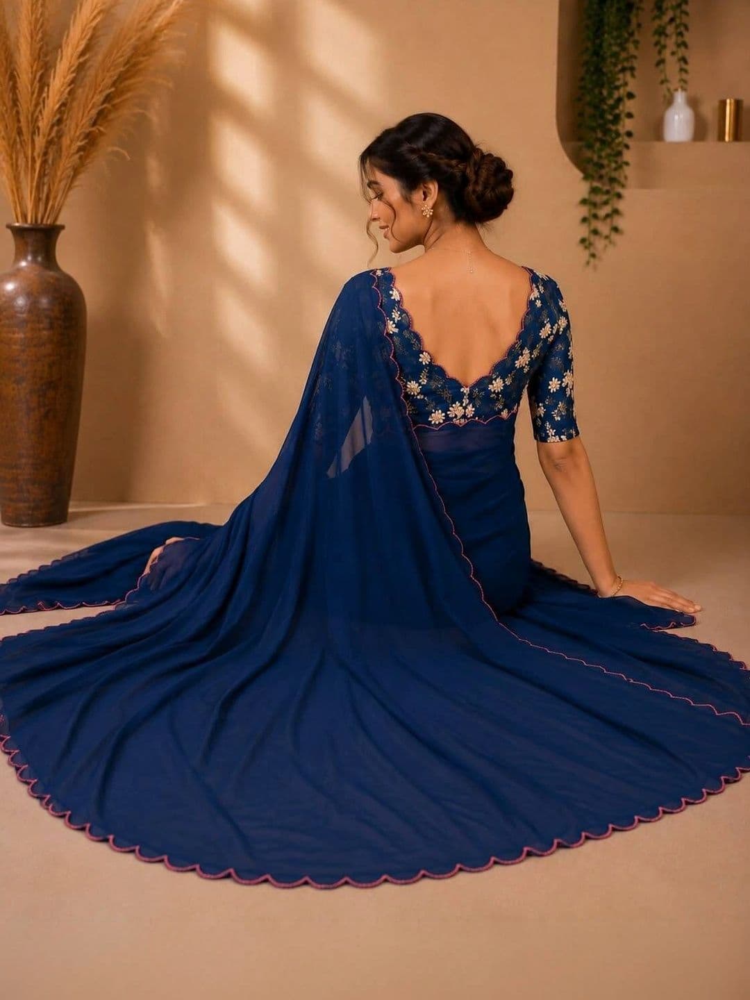 Saanvi Floral Embroidered Poly Georgette Saree thumbnail 4