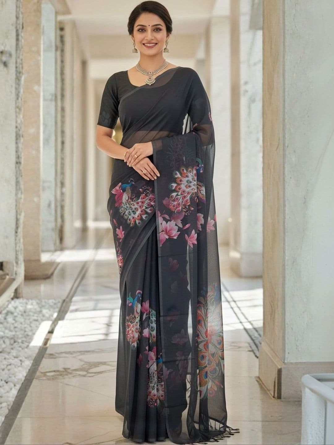 Mitera Floral Pure Georgette Designer Saree - view 1
