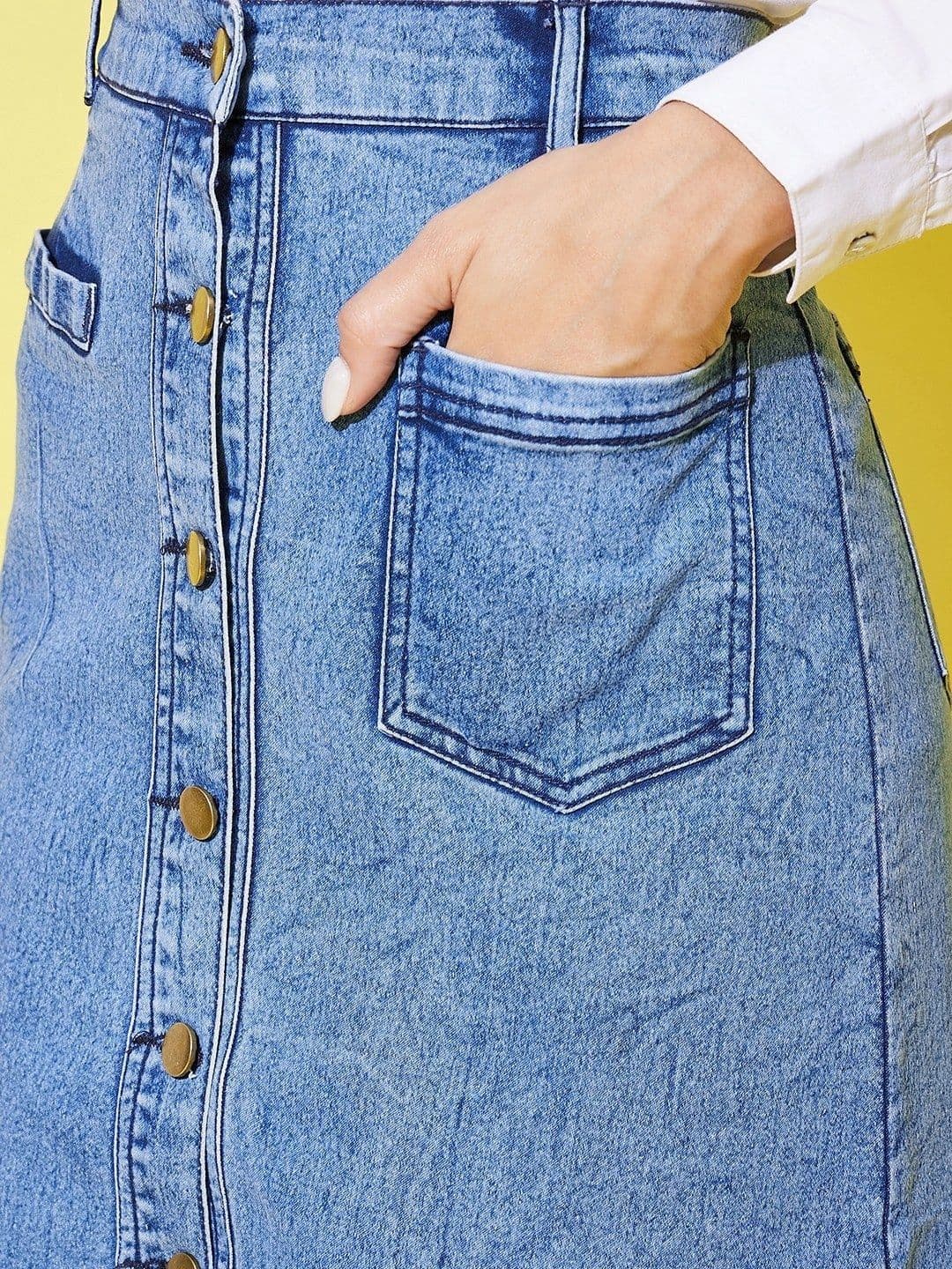 Chemistry Women Denim Washed Front Slit Midi A-Line Skirt thumbnail 6
