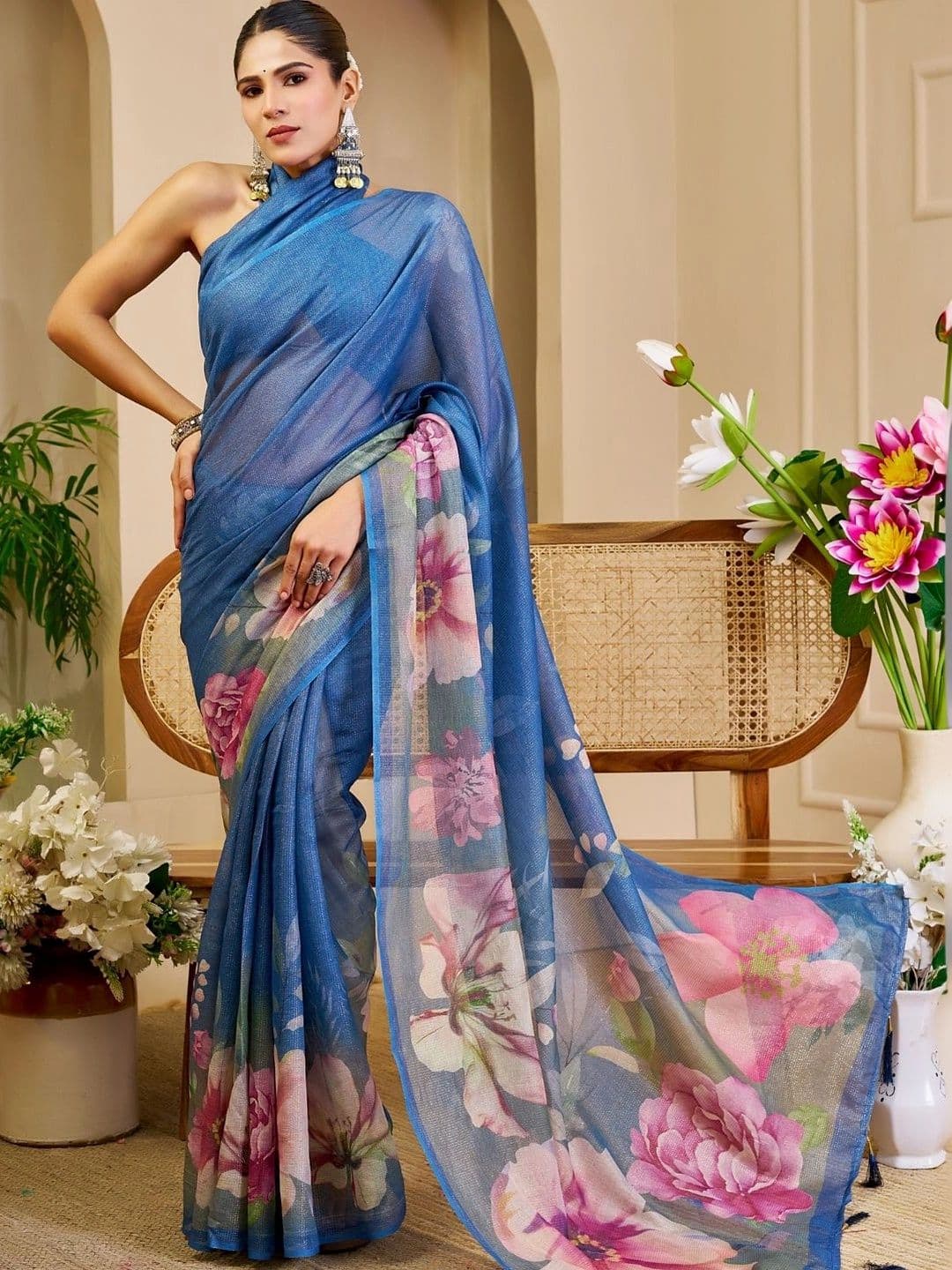 Mitera Floral Tissue Designer Saree thumbnail 4