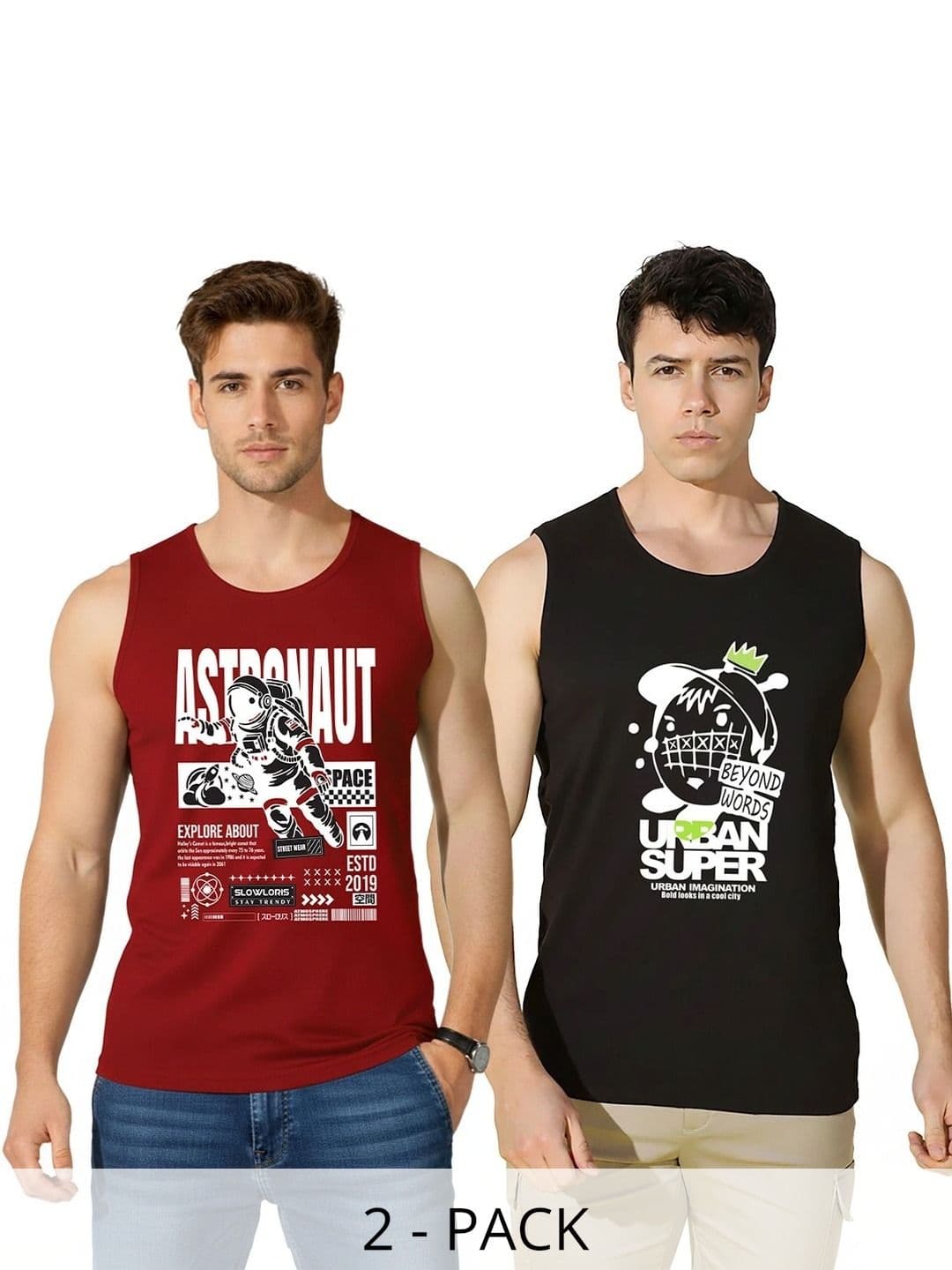 SLOWLORIS Men Pack of 2 Cotton Printed T-shirt - view 1