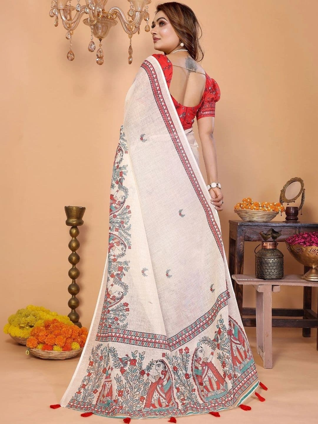 Mitera Kalamkari Linen Blend Designer Saree thumbnail 7