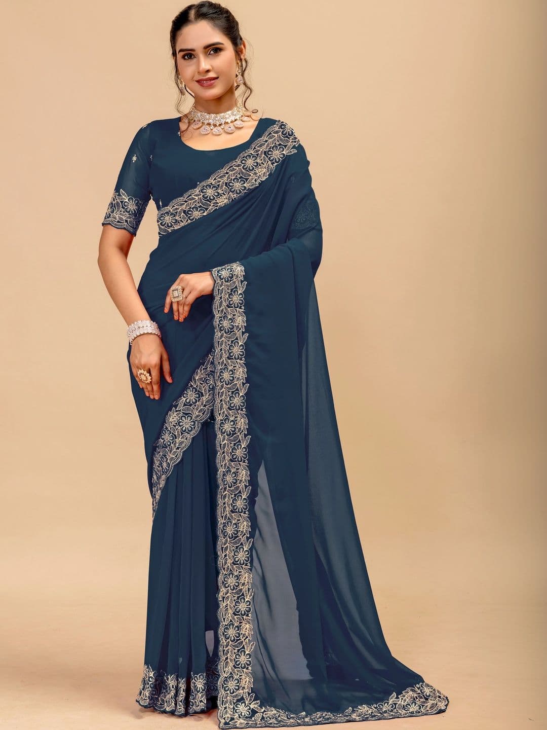 LabelVASTRA Embellished Embroidered Poly Georgette Saree - view 1