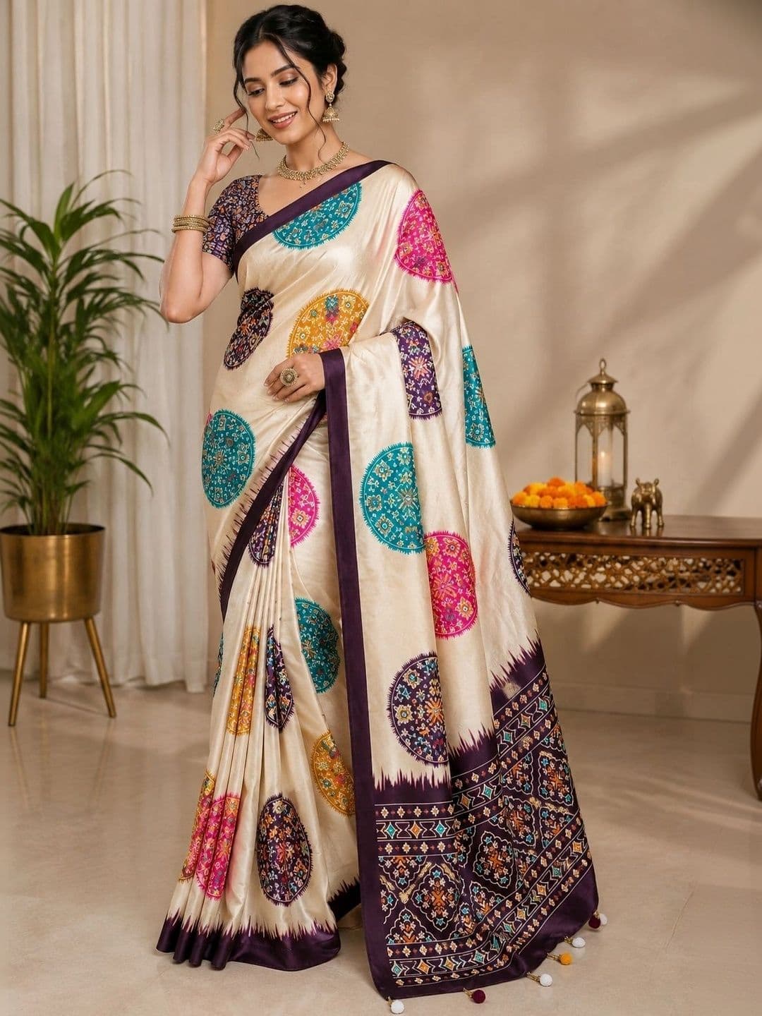 DHANLAXMI SAREES Ethnic Motifs Satin Patola Saree - view 1