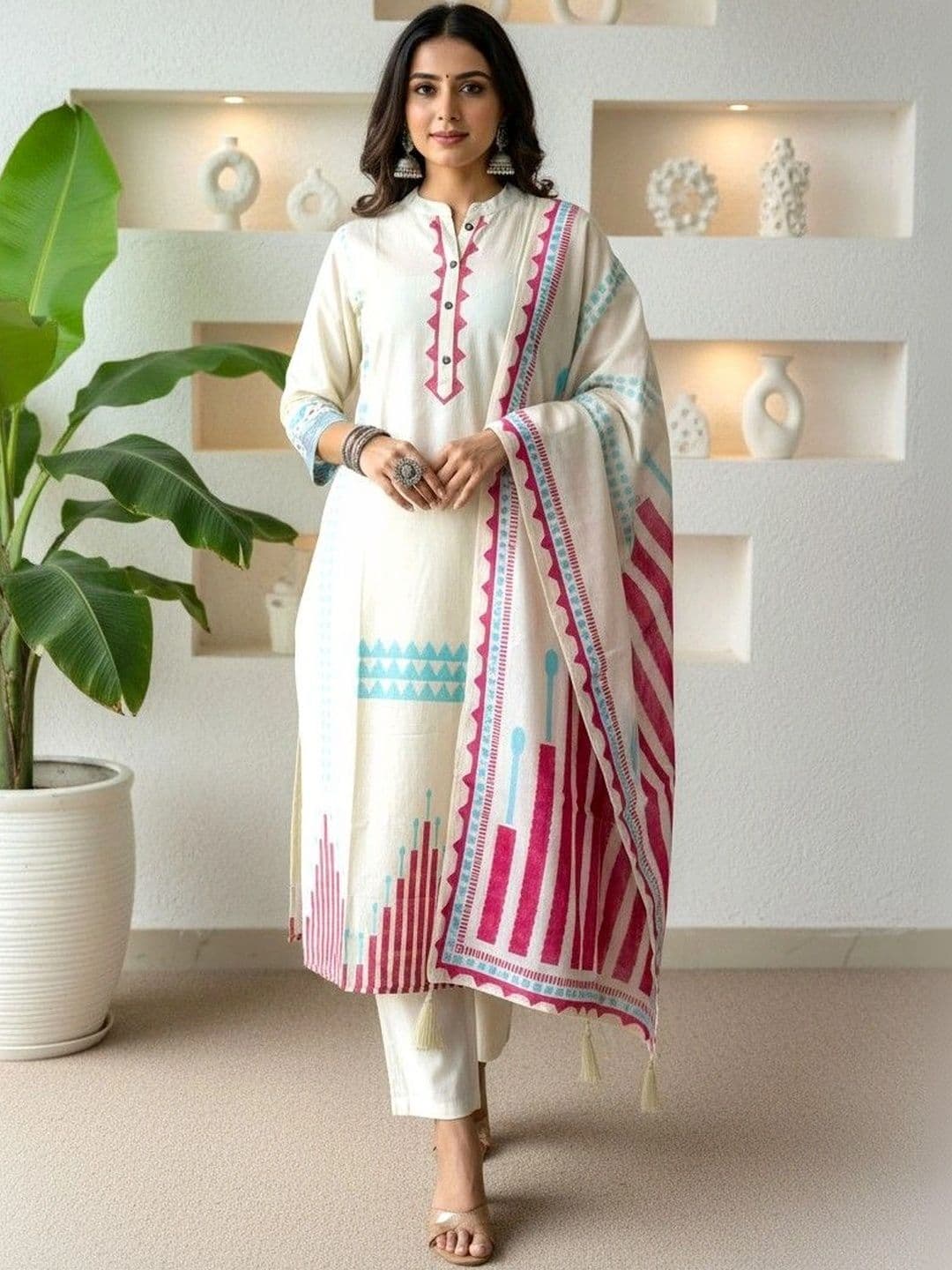 Anouk Women Printed Regular Pure Cotton Kurta with Trousers & With Dupatta - view 1