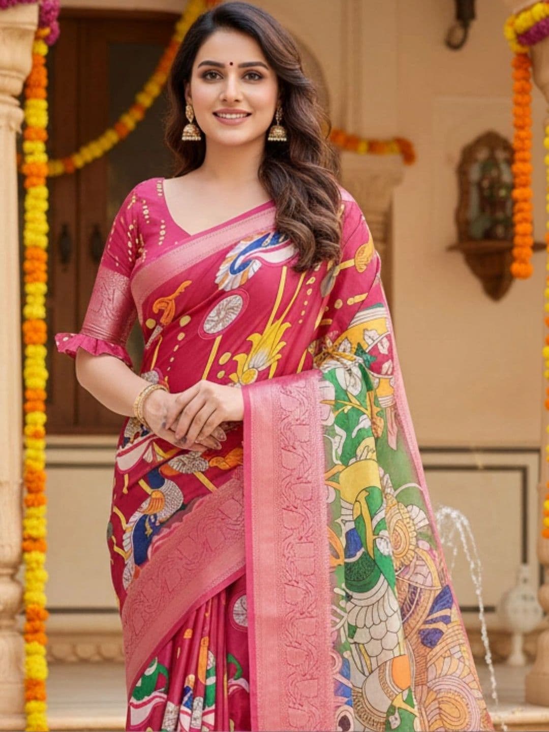 Mitera Kalamkari Silk Blend Designer Saree thumbnail 3