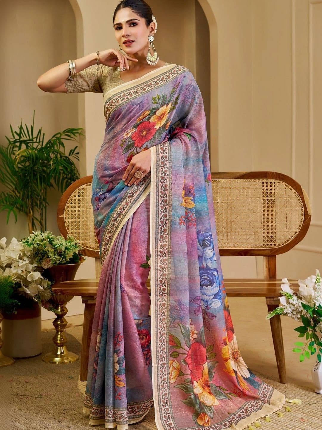 Mitera Floral Tissue Designer Saree thumbnail 6