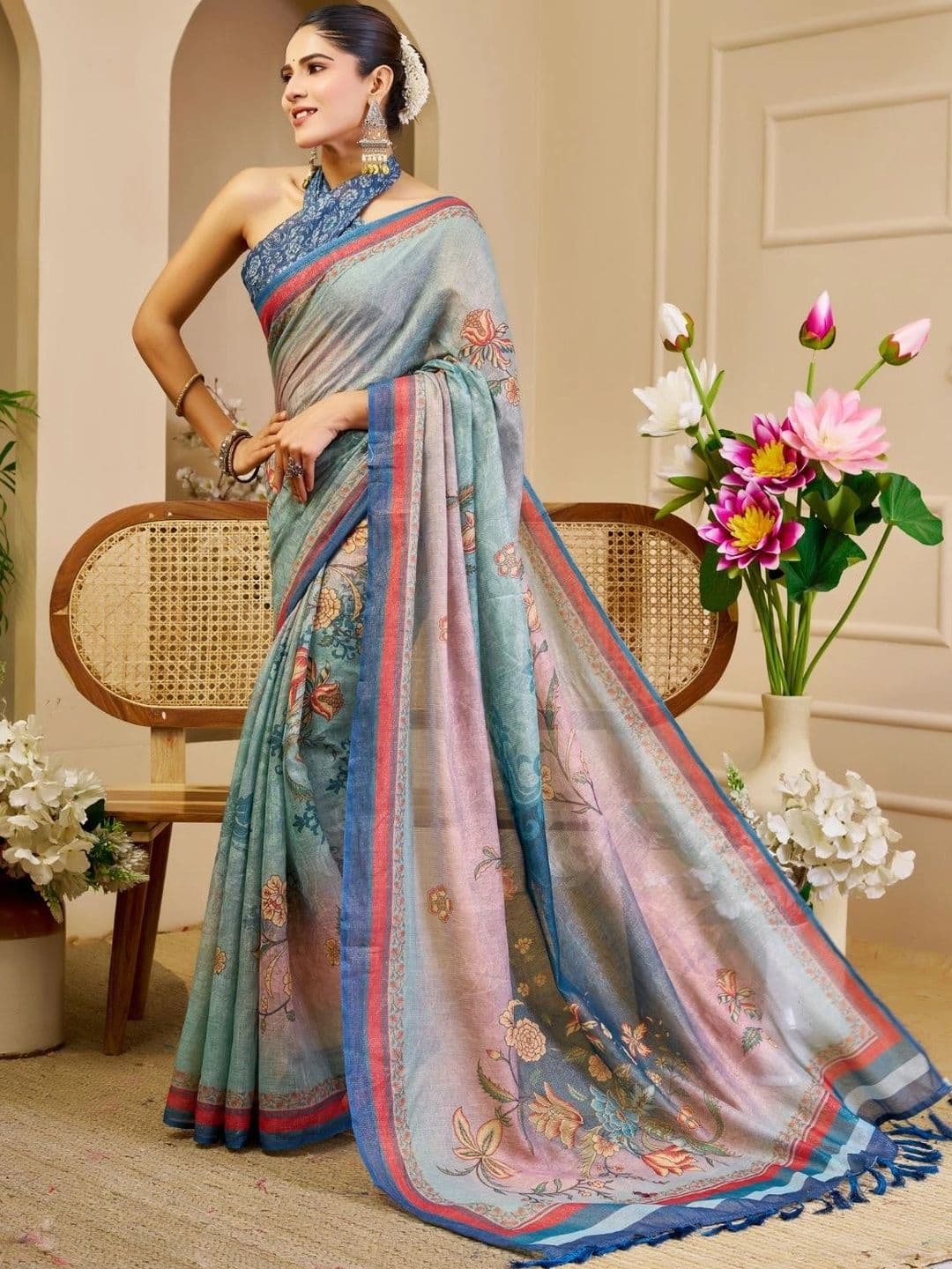 Mitera Floral Tissue Designer Saree thumbnail 3